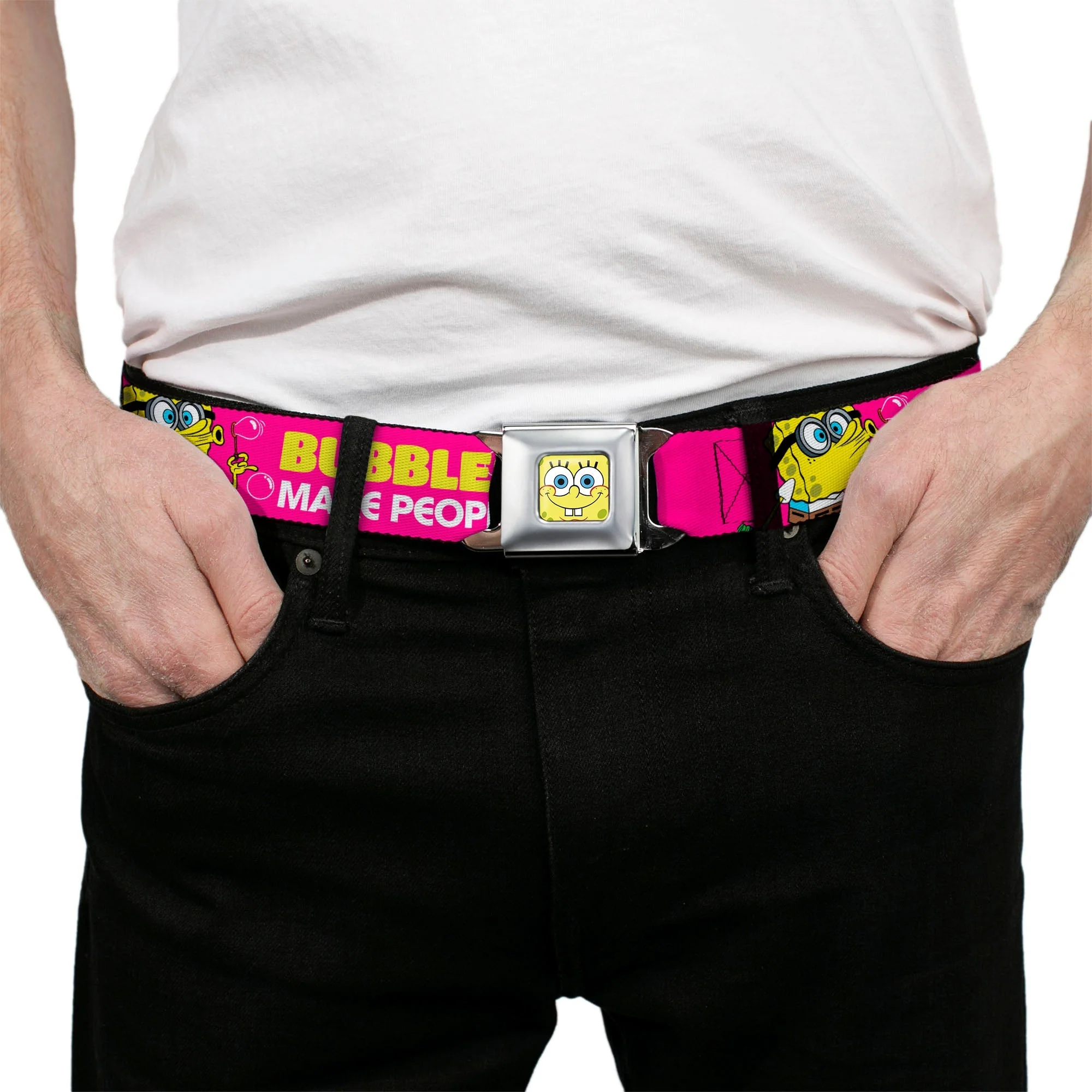 SpongeBob SquarePants Seatbelt Belt SpongeBob Face & Patrick Starfish Design Buckle-Down Pink Yellow Blue - Image 3