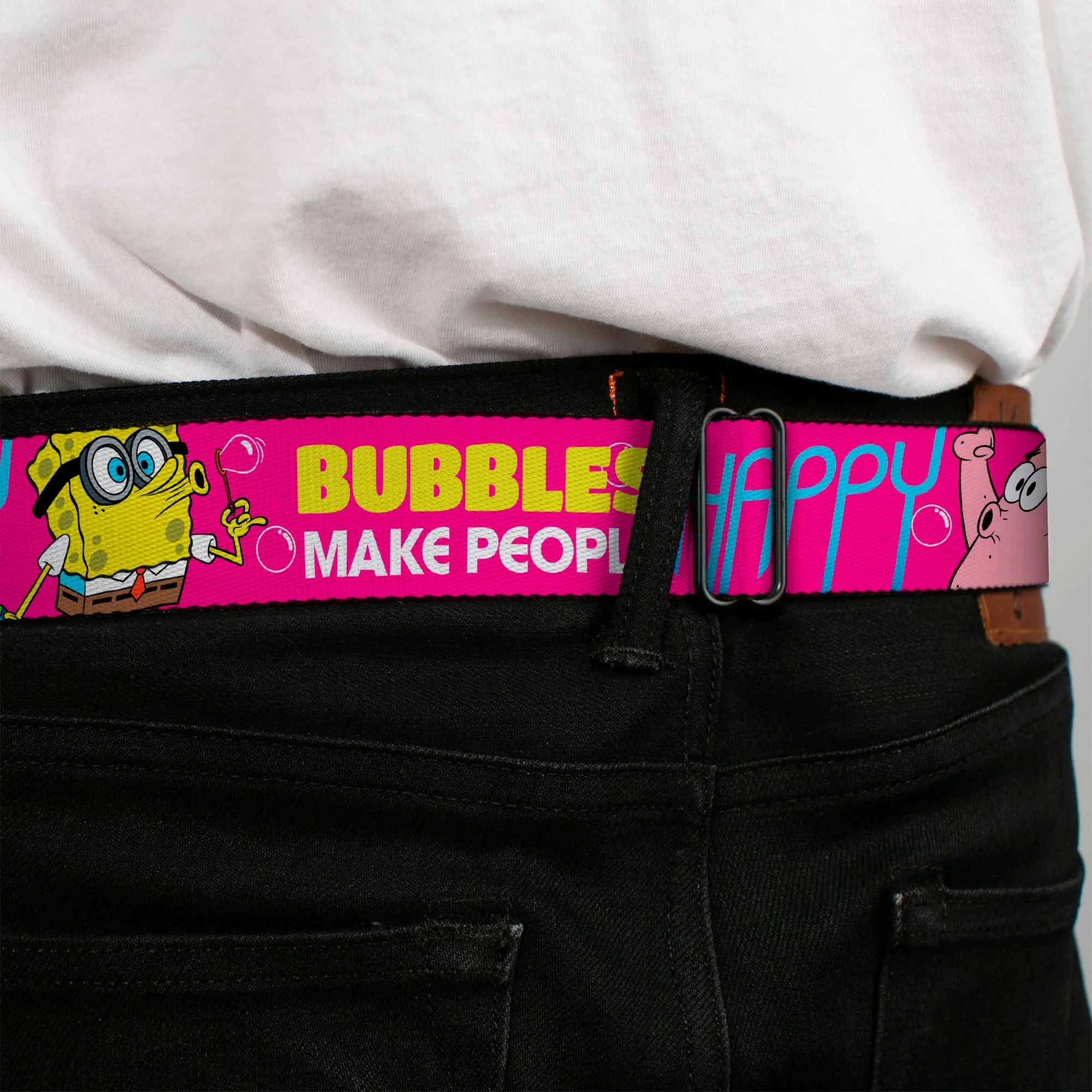 SpongeBob SquarePants Seatbelt Belt SpongeBob Face & Patrick Starfish Design Buckle-Down Pink Yellow Blue - Image 4