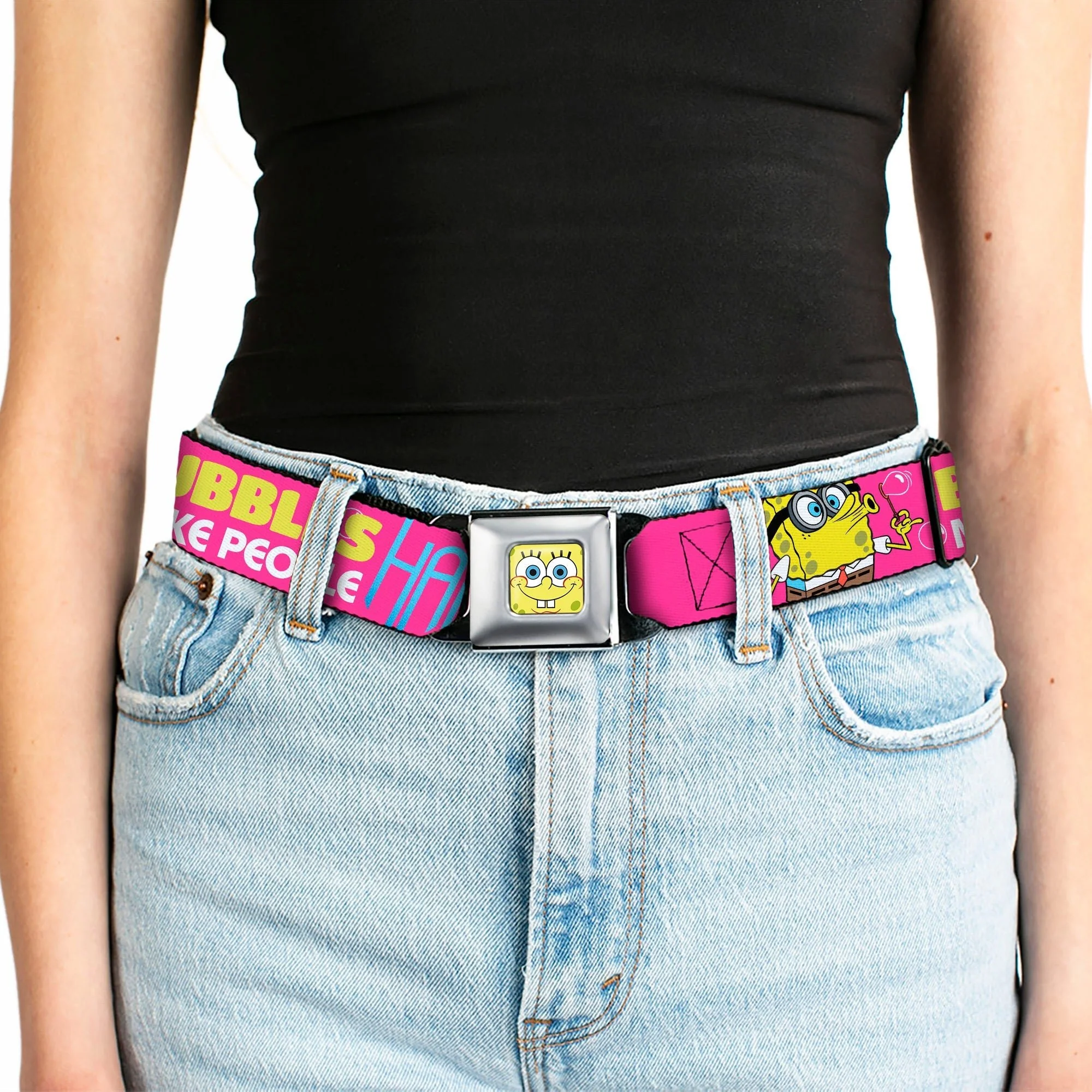 SpongeBob SquarePants Seatbelt Belt SpongeBob Face & Patrick Starfish Design Buckle-Down Pink Yellow Blue - Image 5