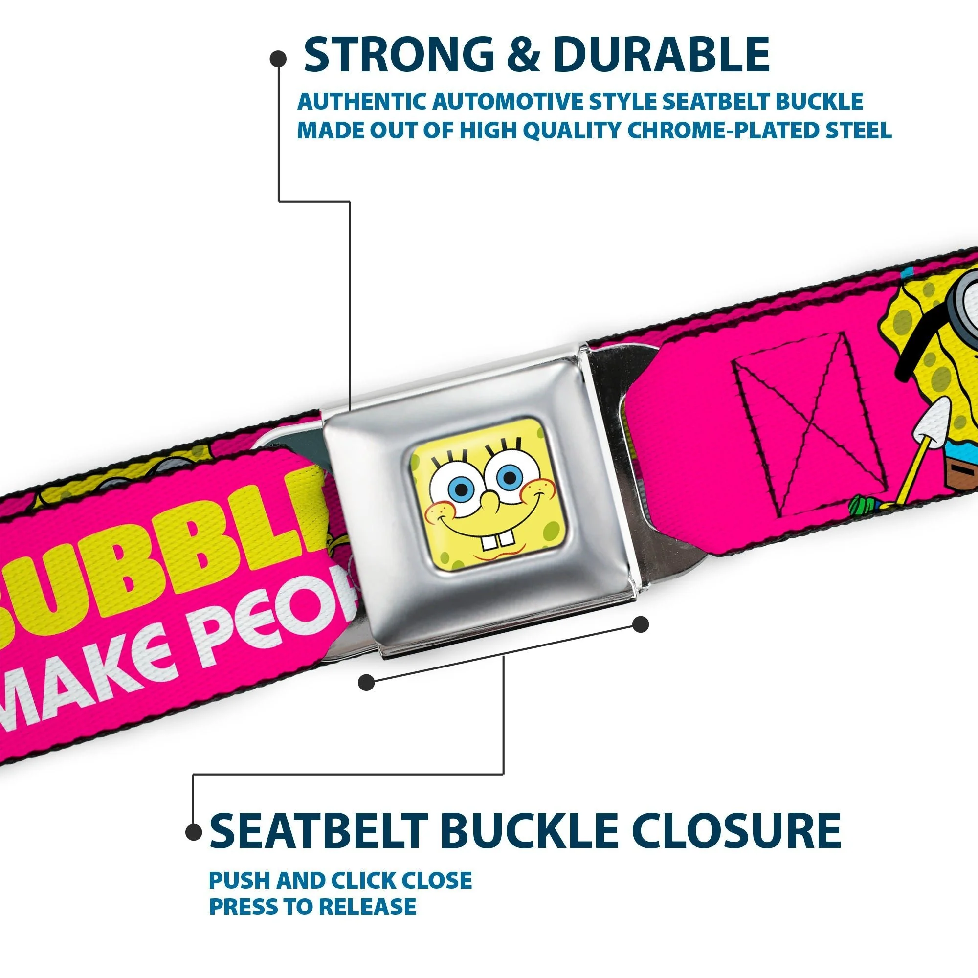 SpongeBob SquarePants Seatbelt Belt SpongeBob Face & Patrick Starfish Design Buckle-Down Pink Yellow Blue - Image 7