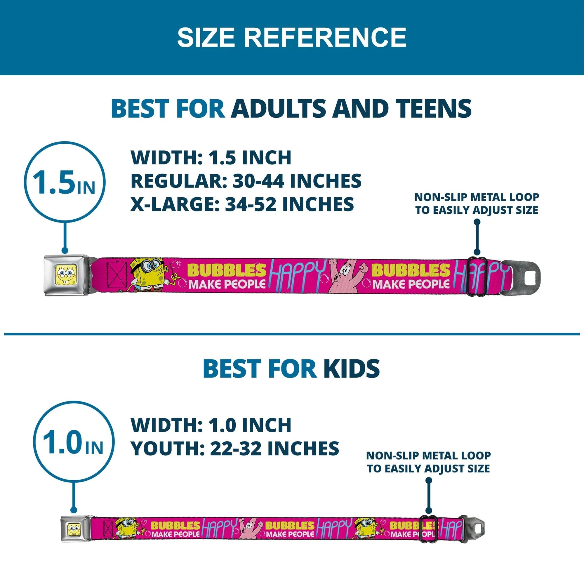 SpongeBob SquarePants Seatbelt Belt SpongeBob Face & Patrick Starfish Design Buckle-Down Pink Yellow Blue - Image 8