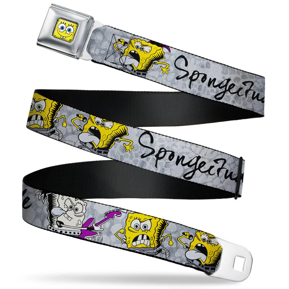 SpongeBob SquarePants Seatbelt Belt Face Close-Up Full Color Design Grays/Black