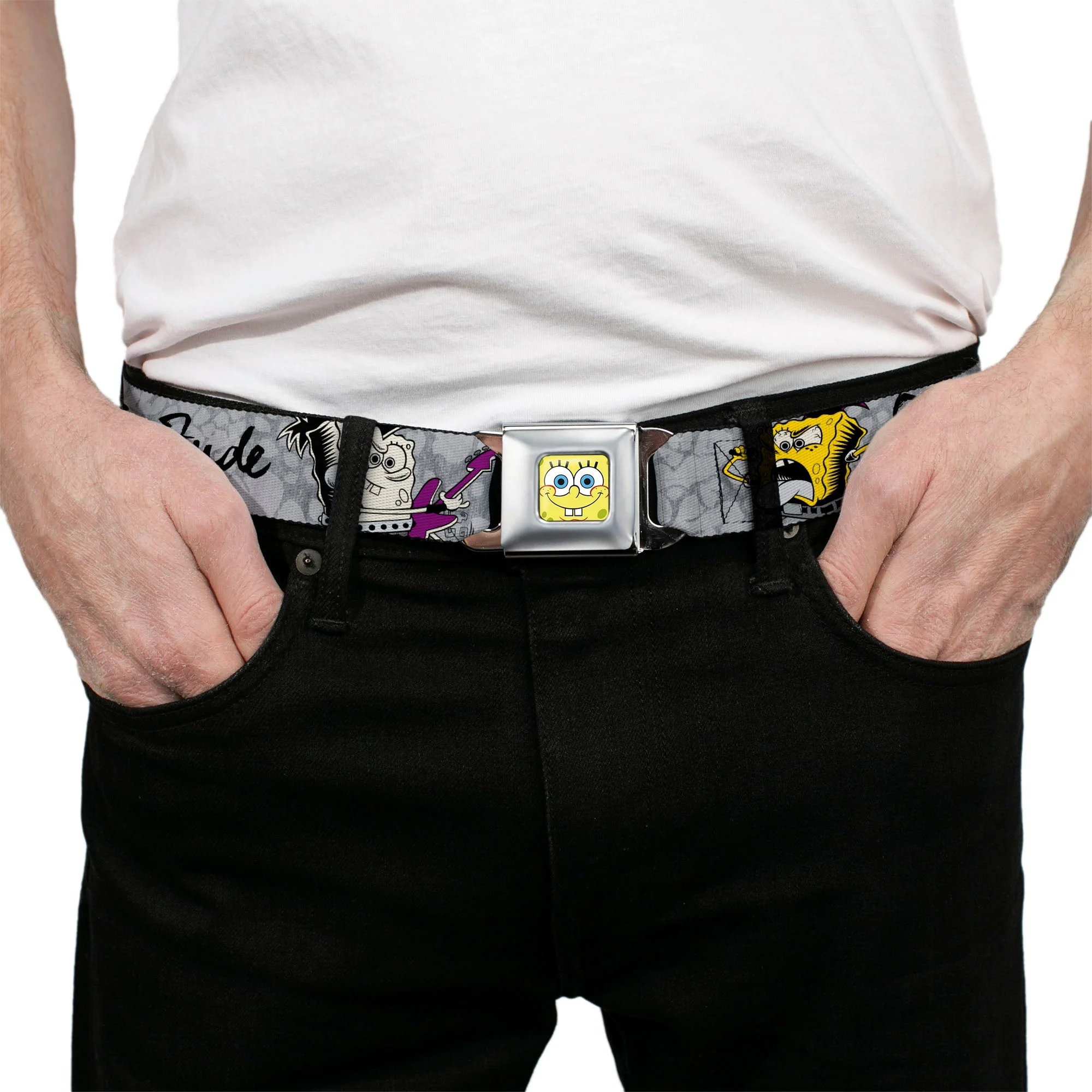 SpongeBob SquarePants Seatbelt Belt Face Close-Up Full Color Design Grays/Black - Image 3