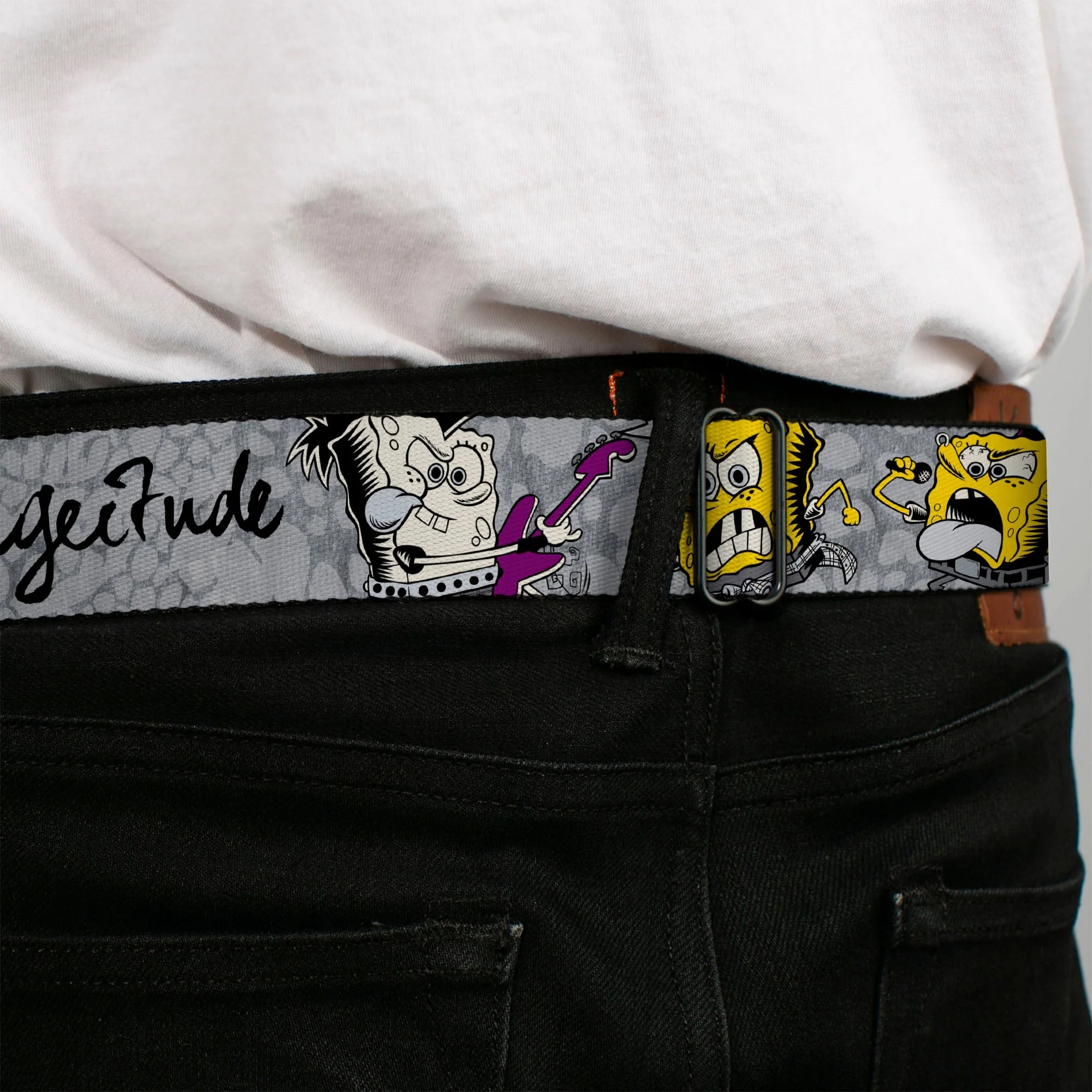 SpongeBob SquarePants Seatbelt Belt Face Close-Up Full Color Design Grays/Black - Image 4