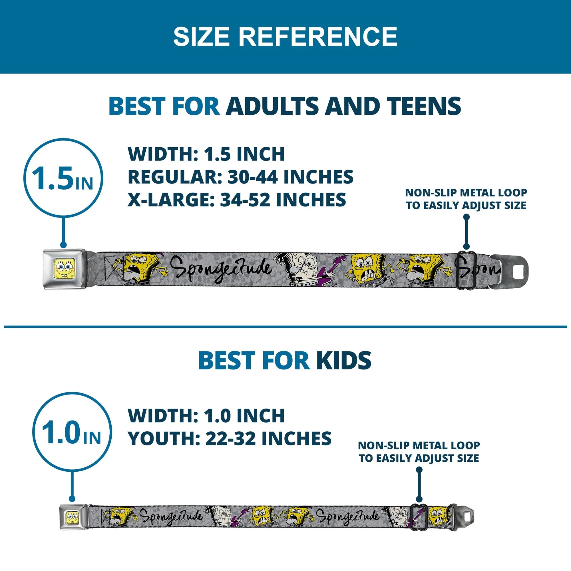 SpongeBob SquarePants Seatbelt Belt Face Close-Up Full Color Design Grays/Black - Image 8