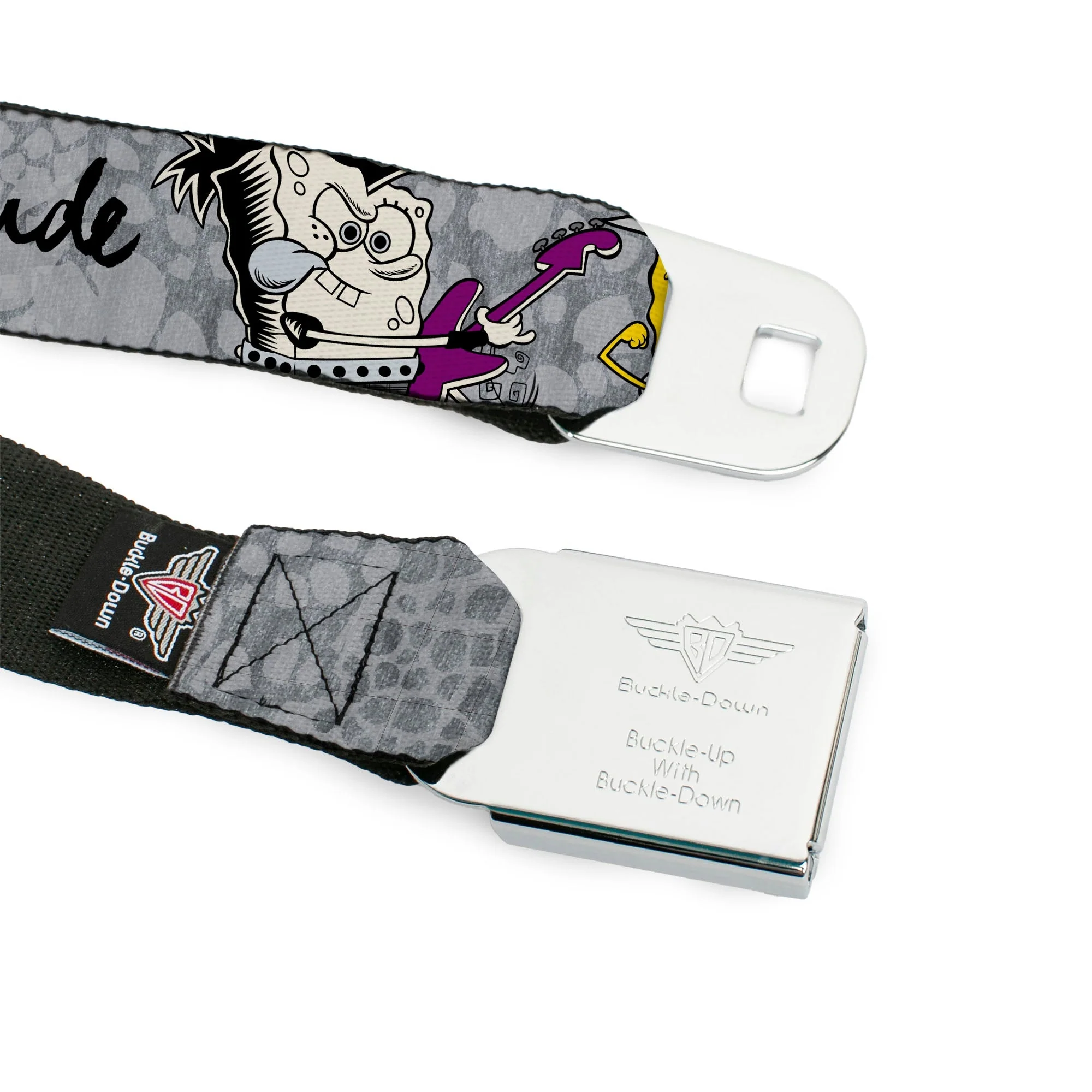 SpongeBob SquarePants Seatbelt Belt Face Close-Up Full Color Design Grays/Black - Image 9