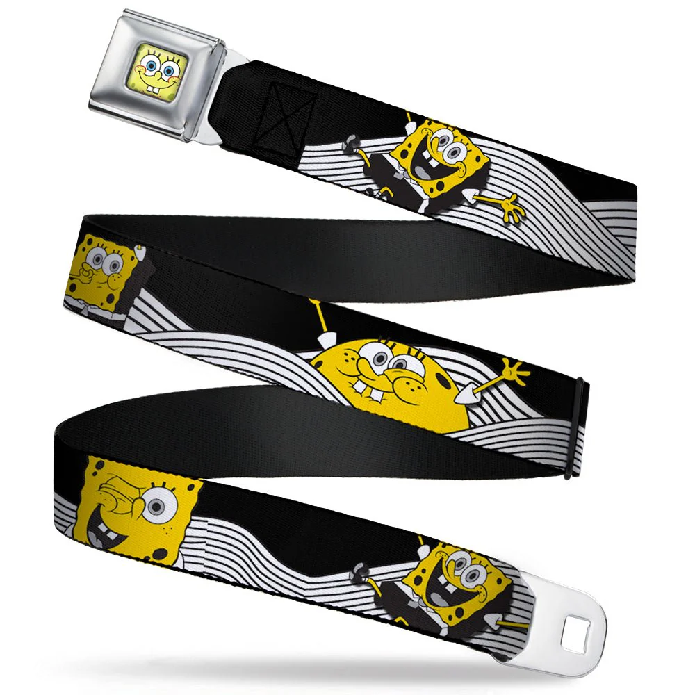 SpongeBob SquarePants Seatbelt Belt Face Close-Up Action Poses Full Color Black White Yellow