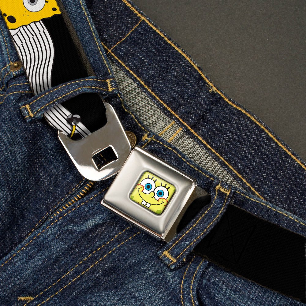 SpongeBob SquarePants Seatbelt Belt Face Close-Up Action Poses Full Color Black White Yellow - Image 2