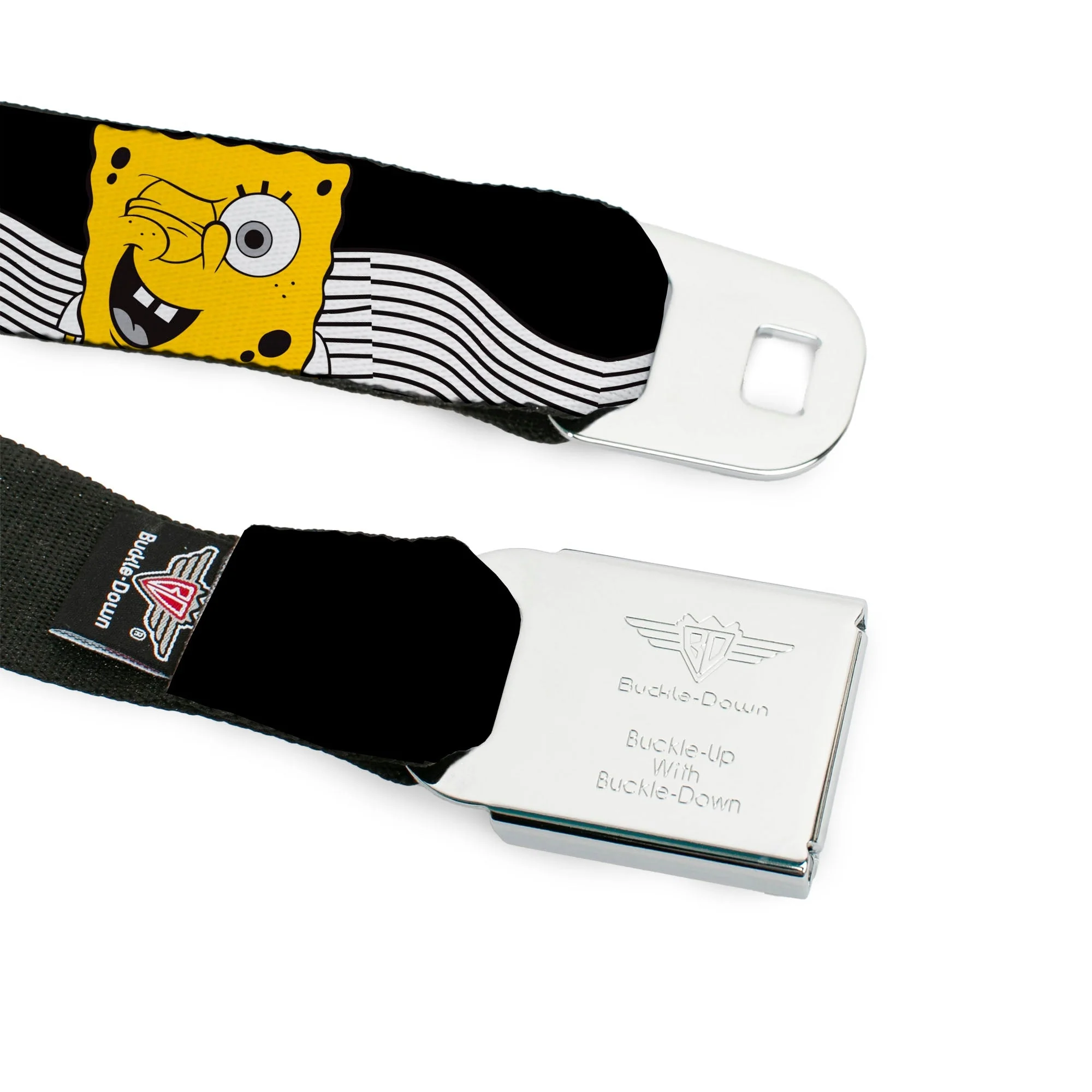 SpongeBob SquarePants Seatbelt Belt Face Close-Up Action Poses Full Color Black White Yellow - Image 9