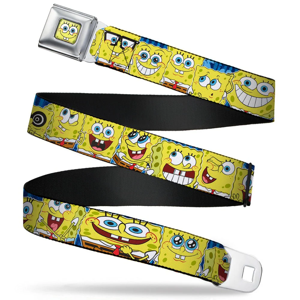 SpongeBob SquarePants Seatbelt Belt Face Close-Up Expressions Stripe Full Color Blue