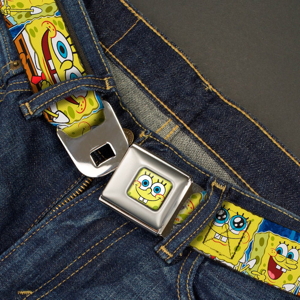 SpongeBob SquarePants Seatbelt Belt Face Close-Up Expressions Stripe Full Color Blue - Image 2