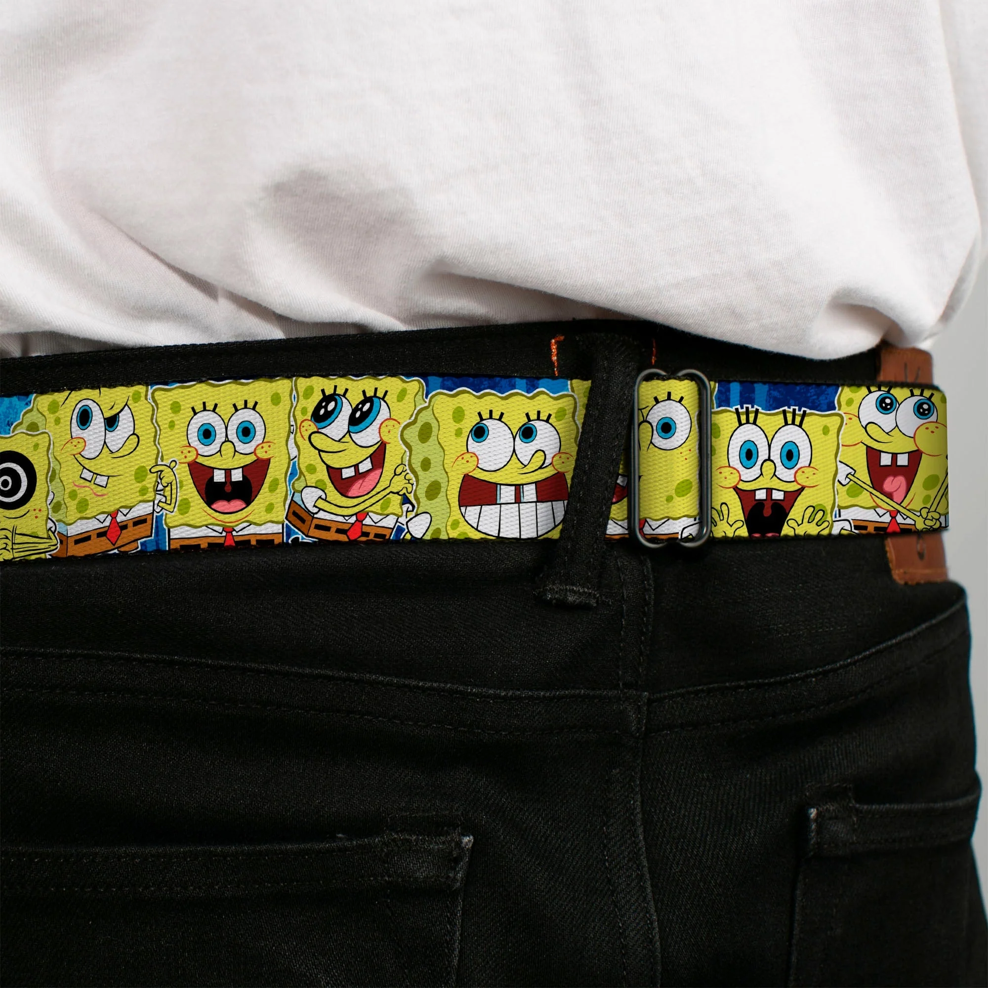 SpongeBob SquarePants Seatbelt Belt Face Close-Up Expressions Stripe Full Color Blue - Image 4