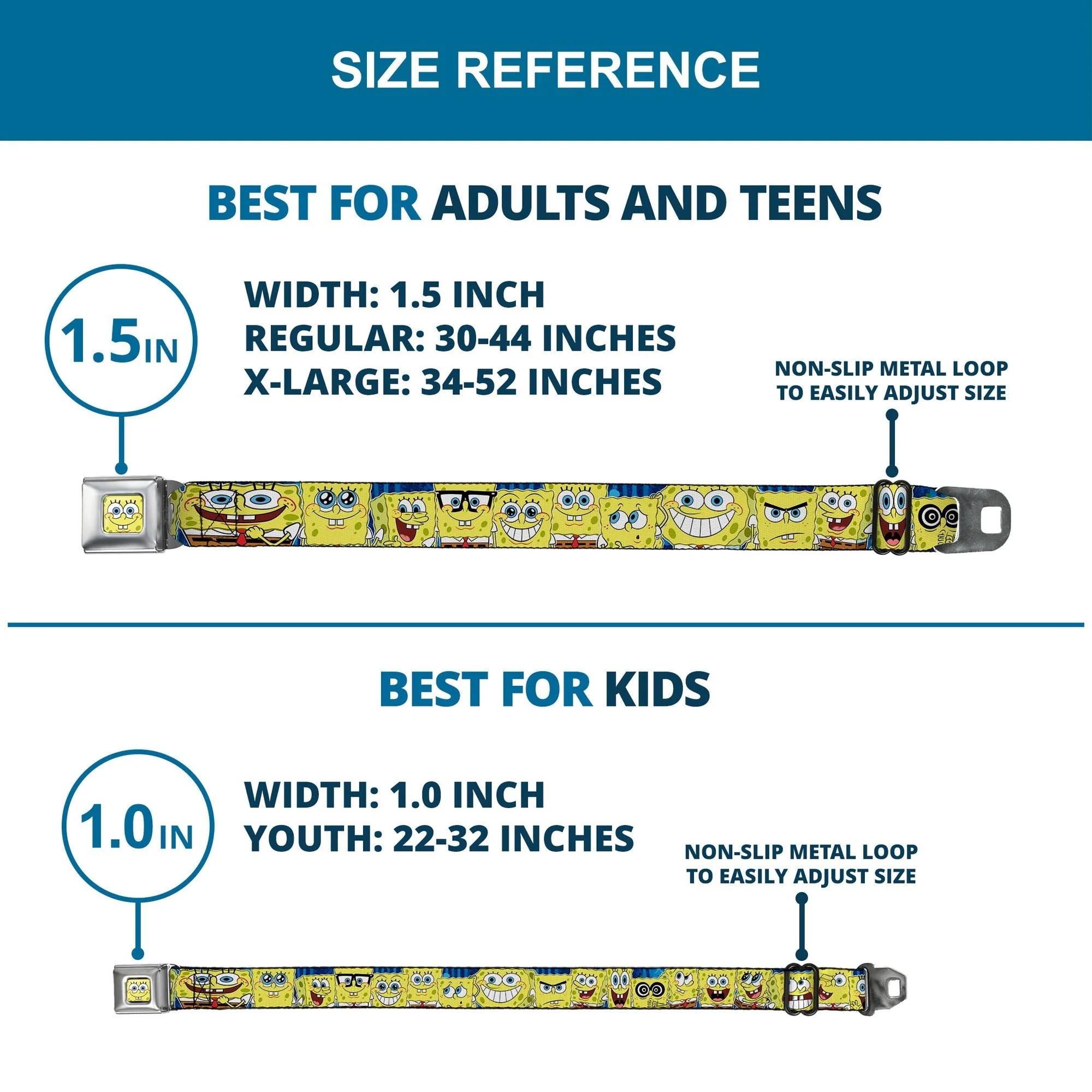 SpongeBob SquarePants Seatbelt Belt Face Close-Up Expressions Stripe Full Color Blue - Image 8