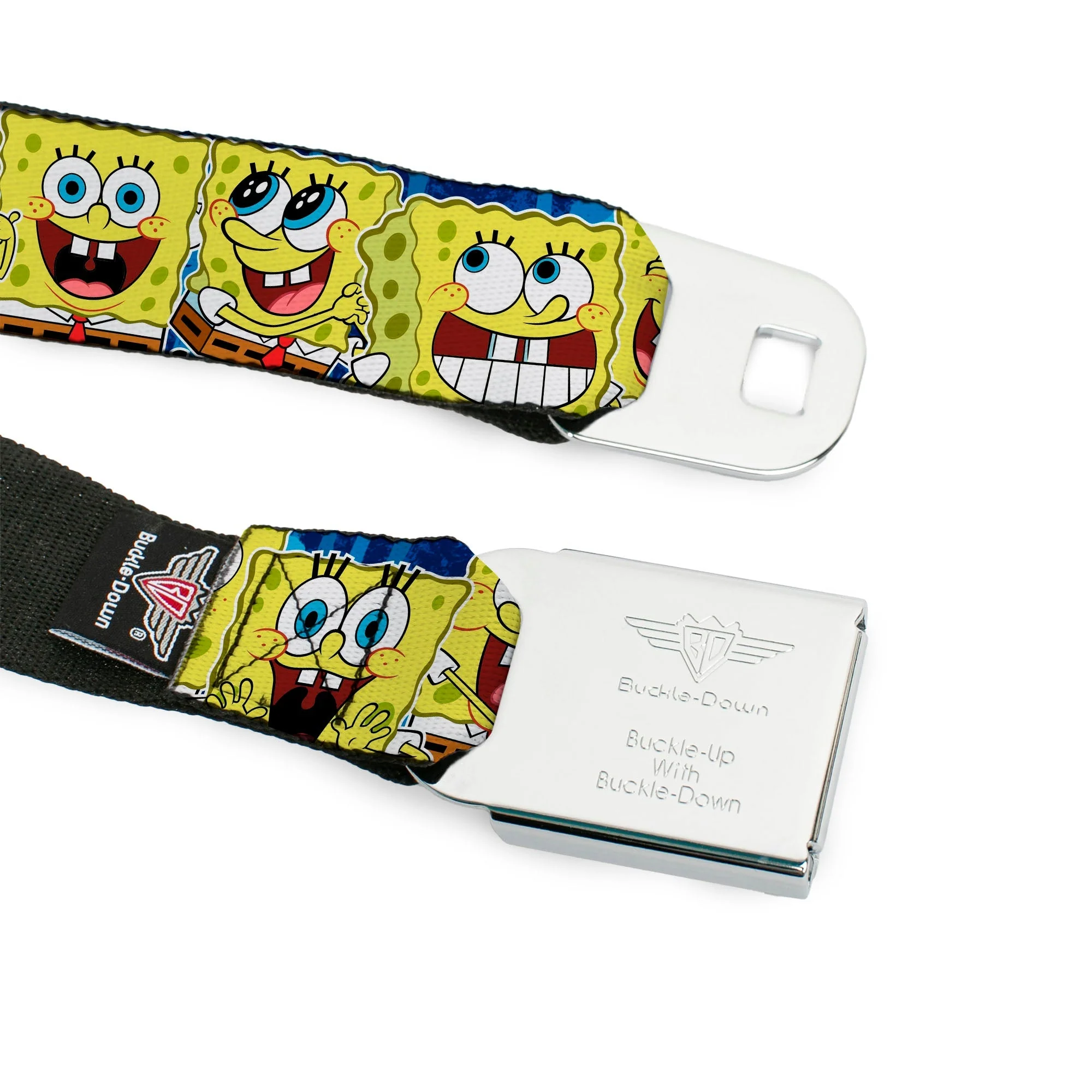 SpongeBob SquarePants Seatbelt Belt Face Close-Up Expressions Stripe Full Color Blue - Image 9
