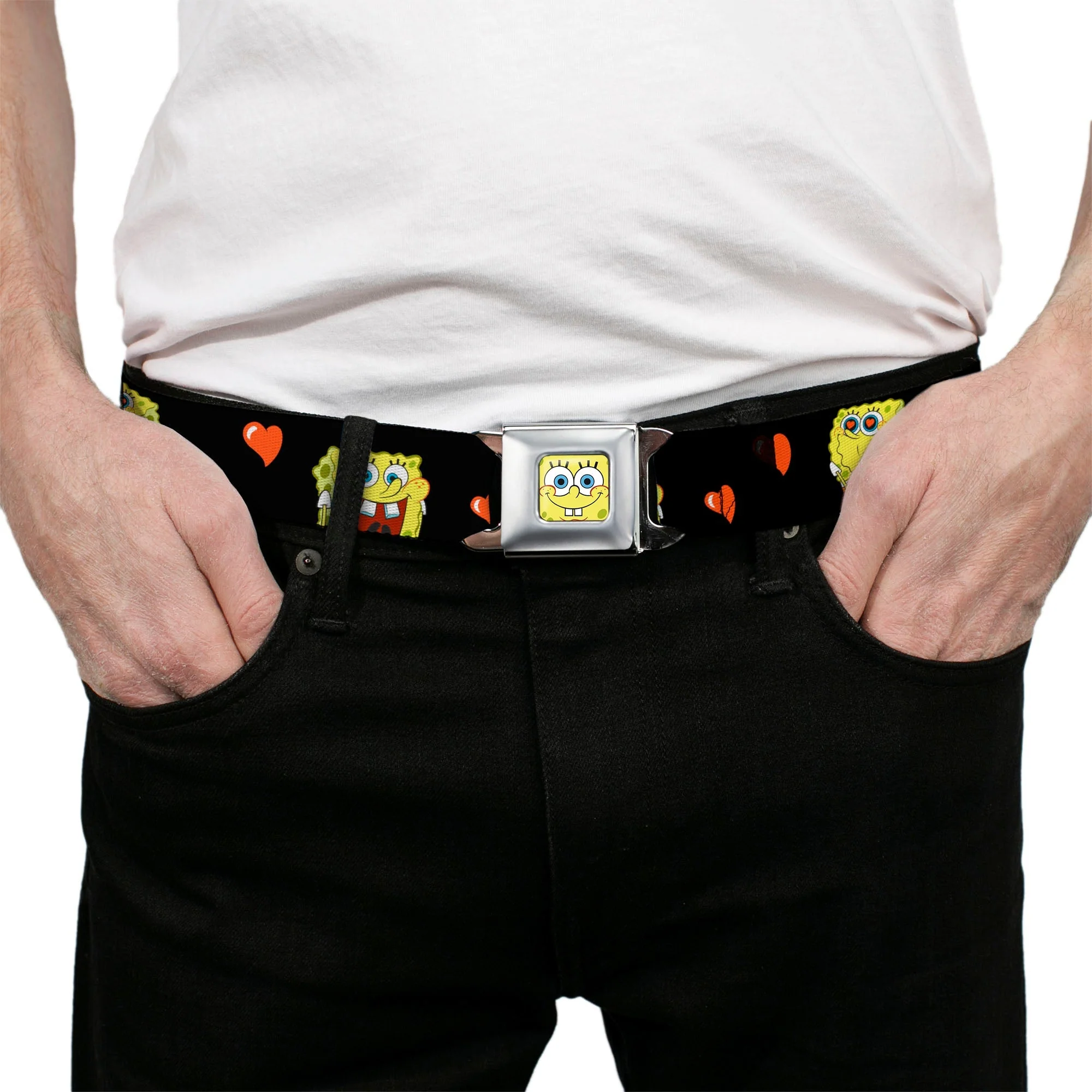 SpongeBob SquarePants Seatbelt Belt Love Eyes Hearts Black Red - Image 3