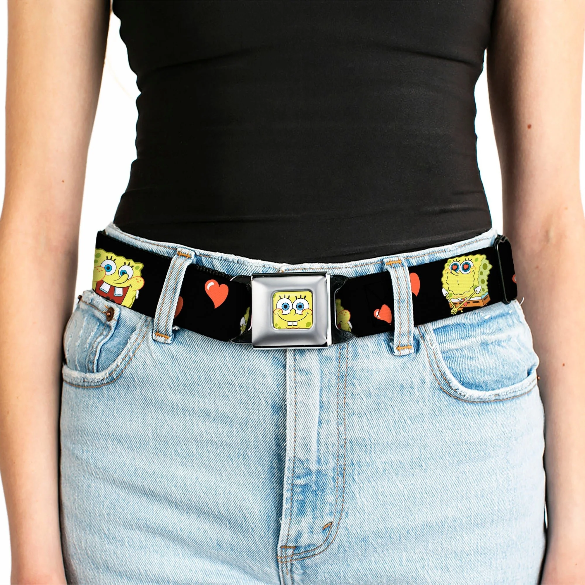SpongeBob SquarePants Seatbelt Belt Love Eyes Hearts Black Red - Image 5