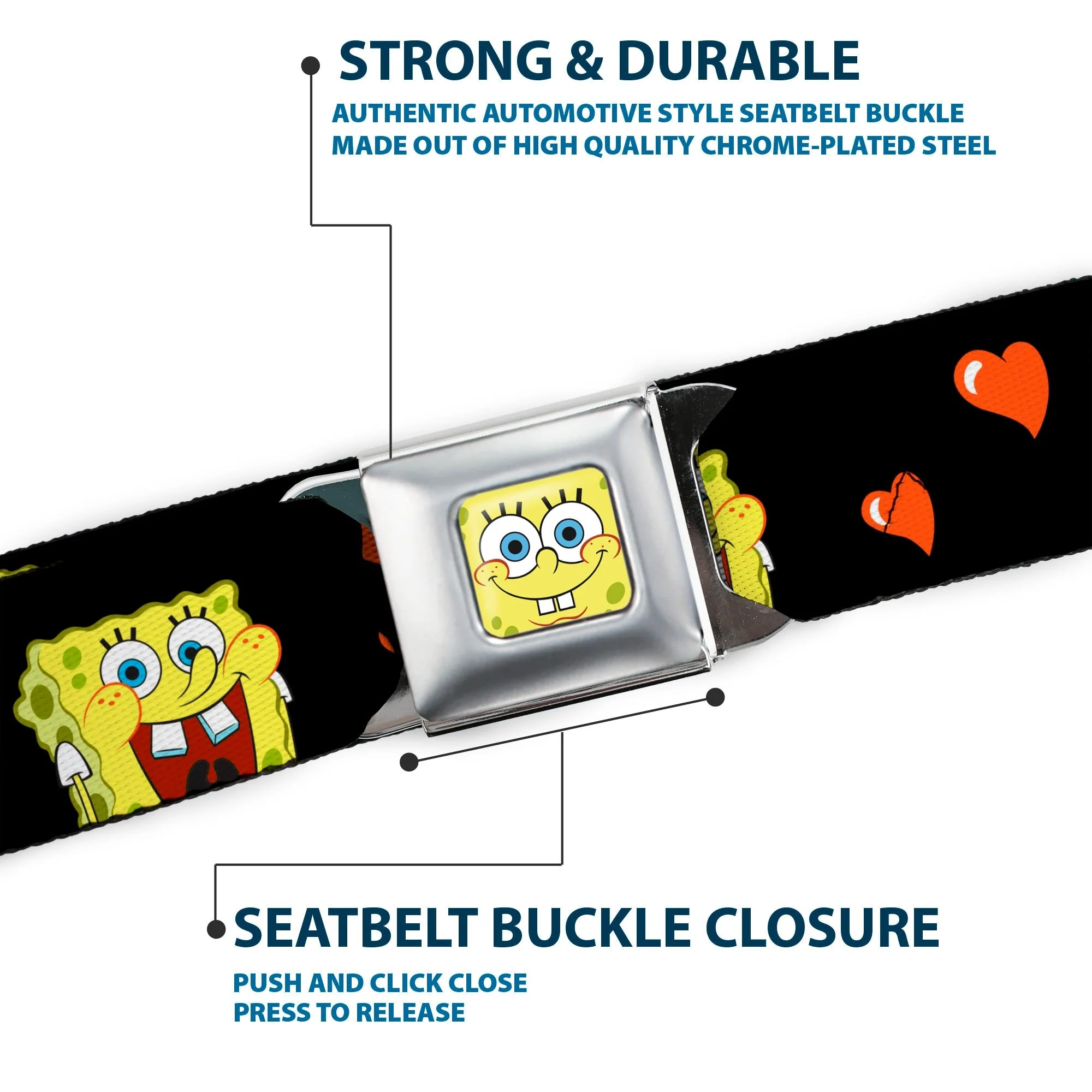 SpongeBob SquarePants Seatbelt Belt Love Eyes Hearts Black Red - Image 7
