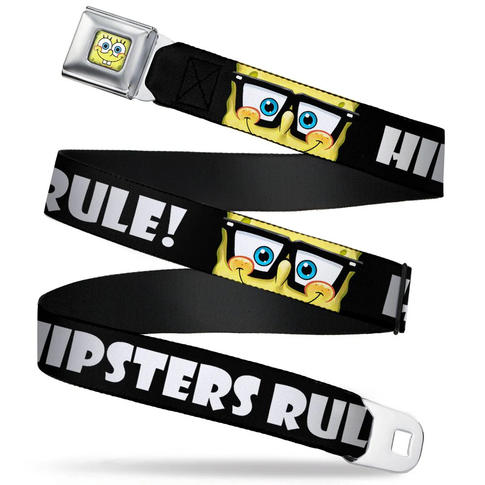 SpongeBob SquarePants Seatbelt Belt Face Close-Up Full Color Black/White Webbing