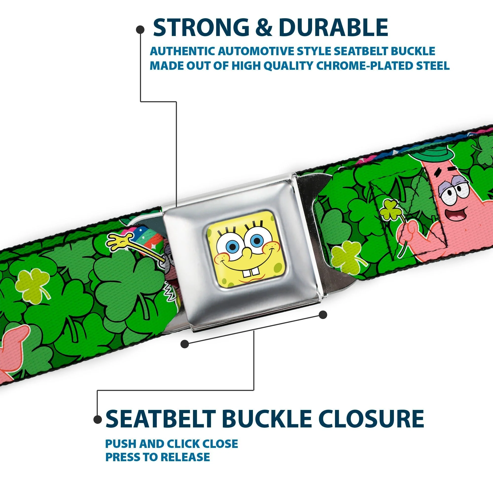 SpongeBob SquarePants Seatbelt Belt Face Close-Up St. Patrick's Day Full Color - Image 7