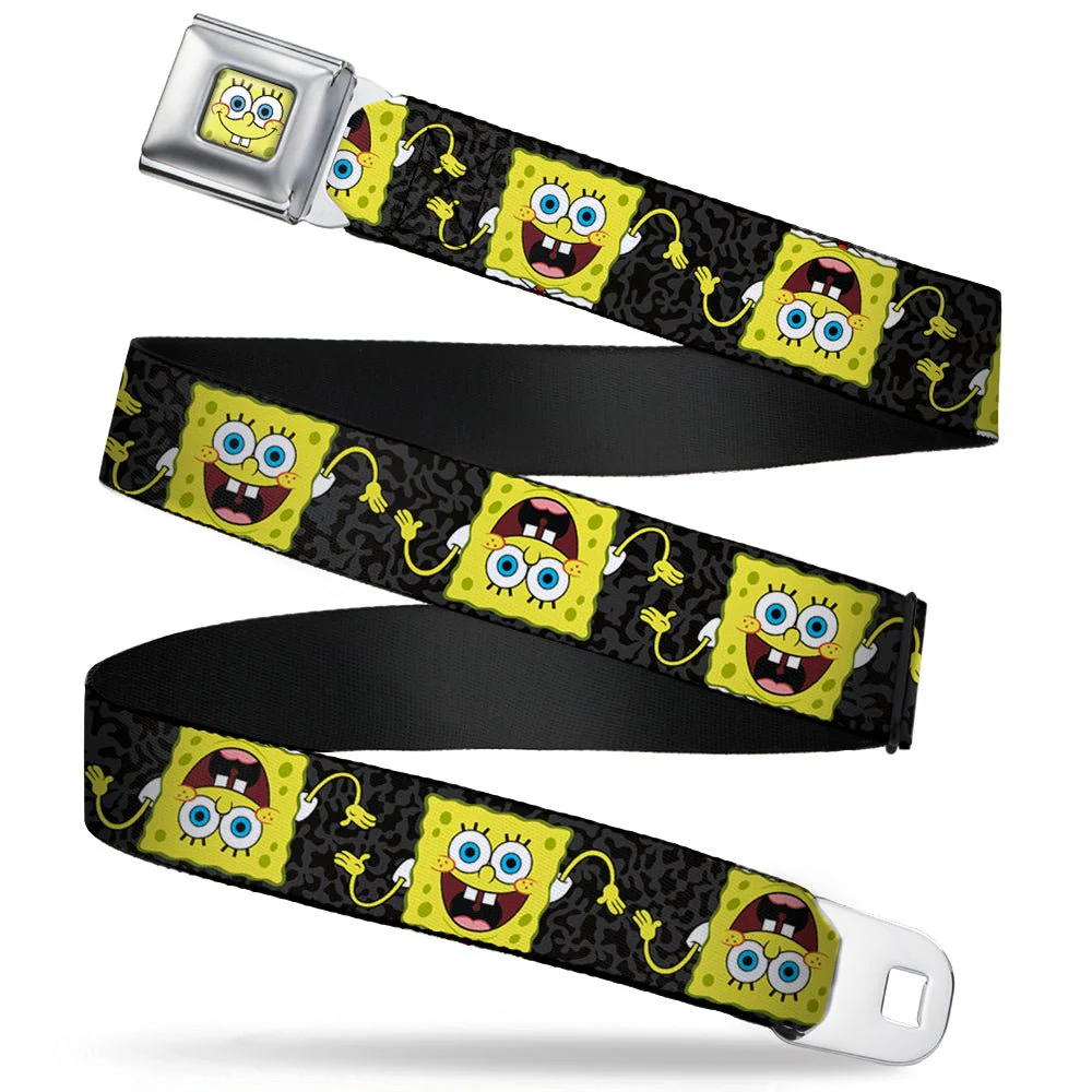 SpongeBob SquarePants Seatbelt Belt Face Close-Up Camo Gray Black