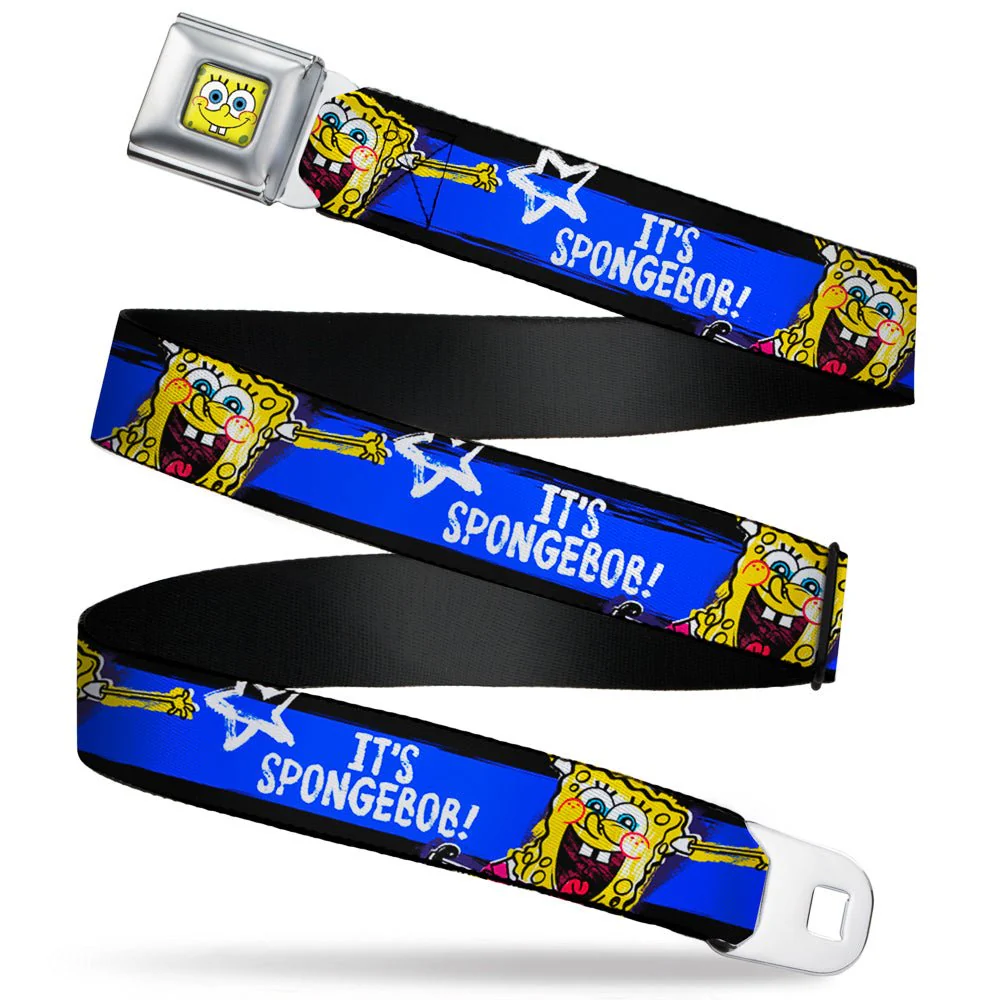 SpongeBob SquarePants Seatbelt Belt Face Close-Up Stripe Full Color Black Blue White