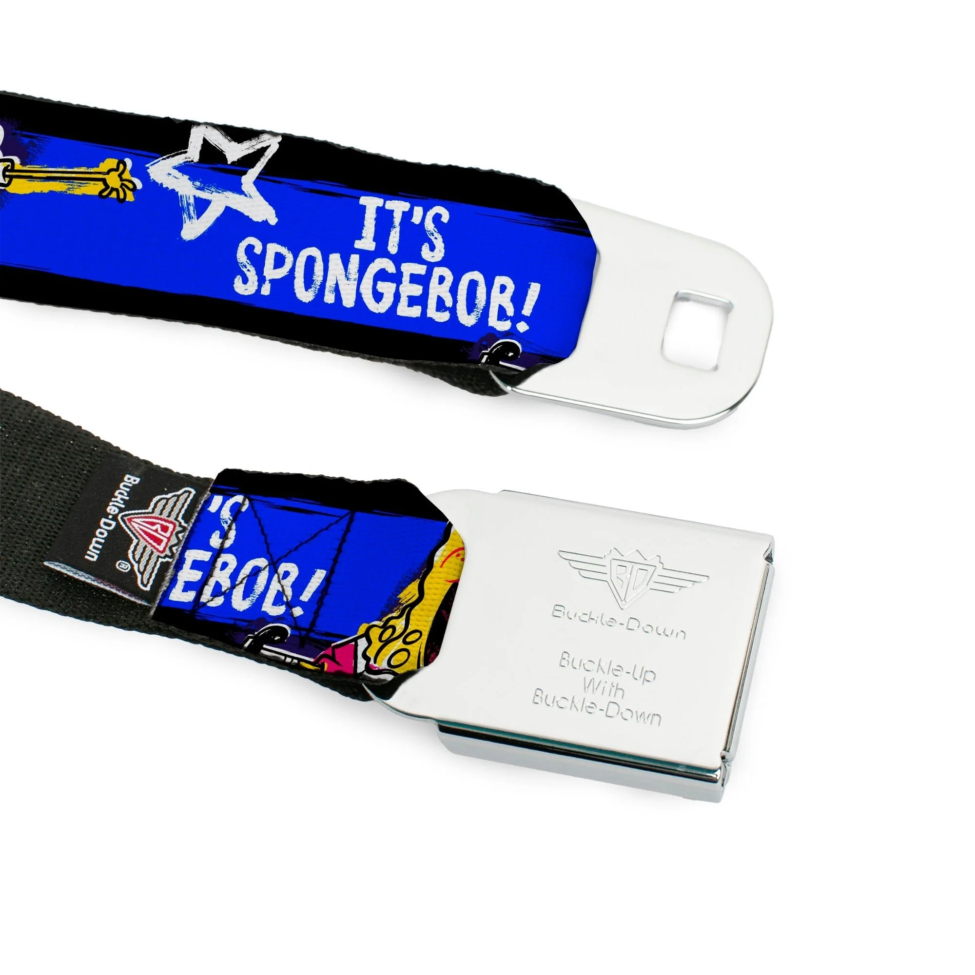 SpongeBob SquarePants Seatbelt Belt Face Close-Up Stripe Full Color Black Blue White - Image 9