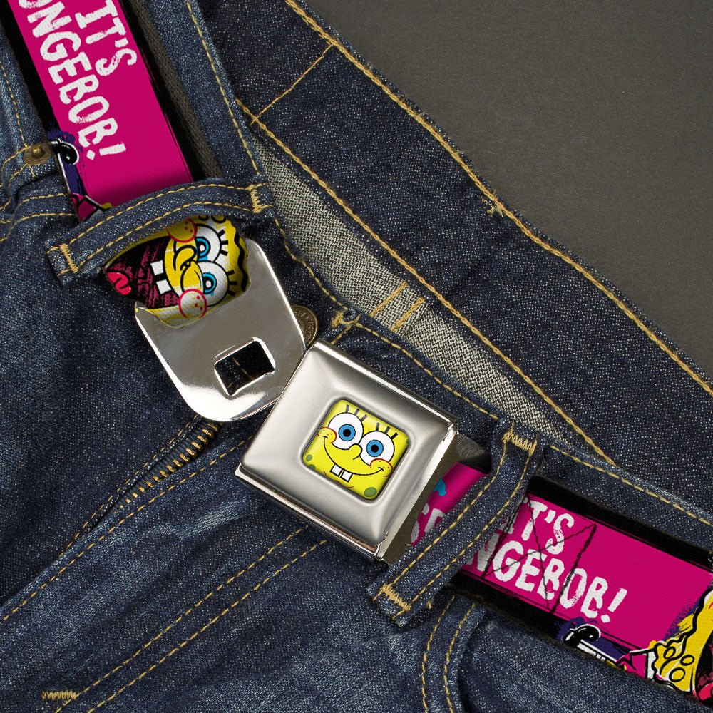 SpongeBob SquarePants Seatbelt Belt Face Close-Up Full Color Stripe Black/Pink/Blue/White - Image 2