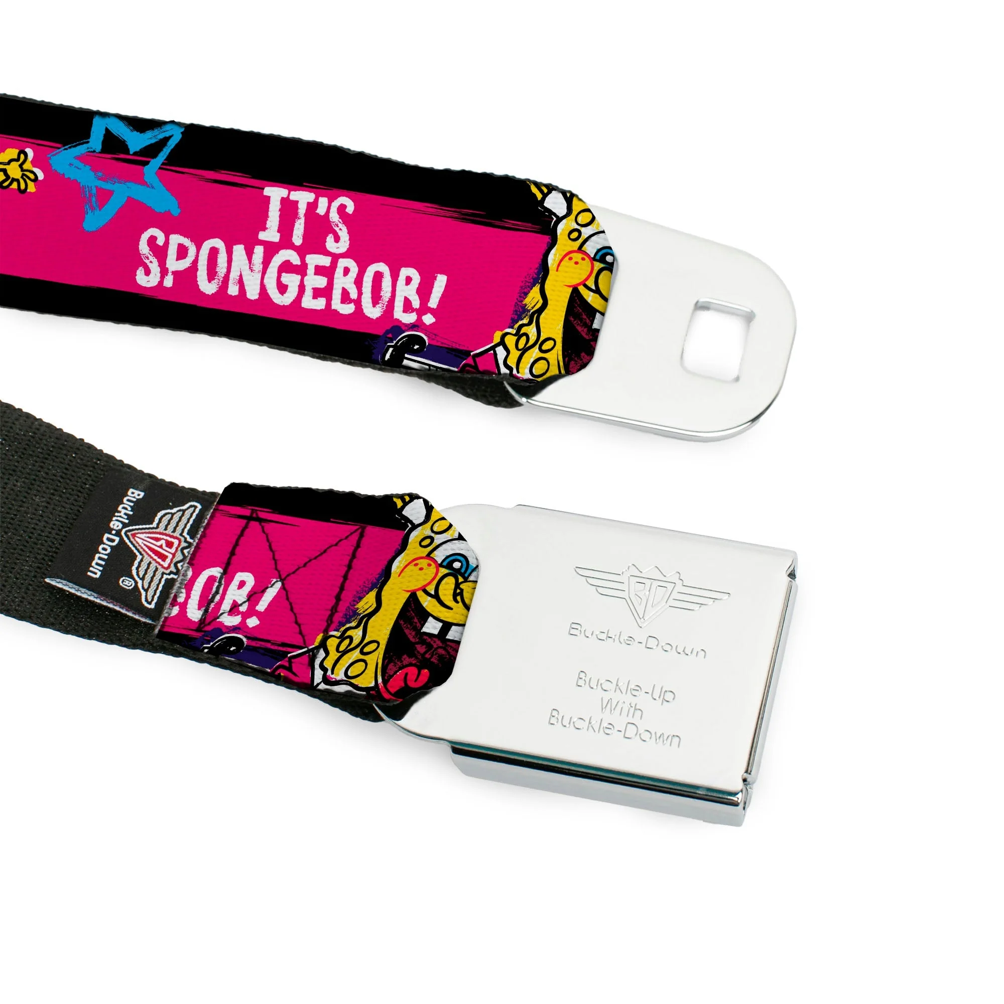 SpongeBob SquarePants Seatbelt Belt Face Close-Up Full Color Stripe Black/Pink/Blue/White - Image 9