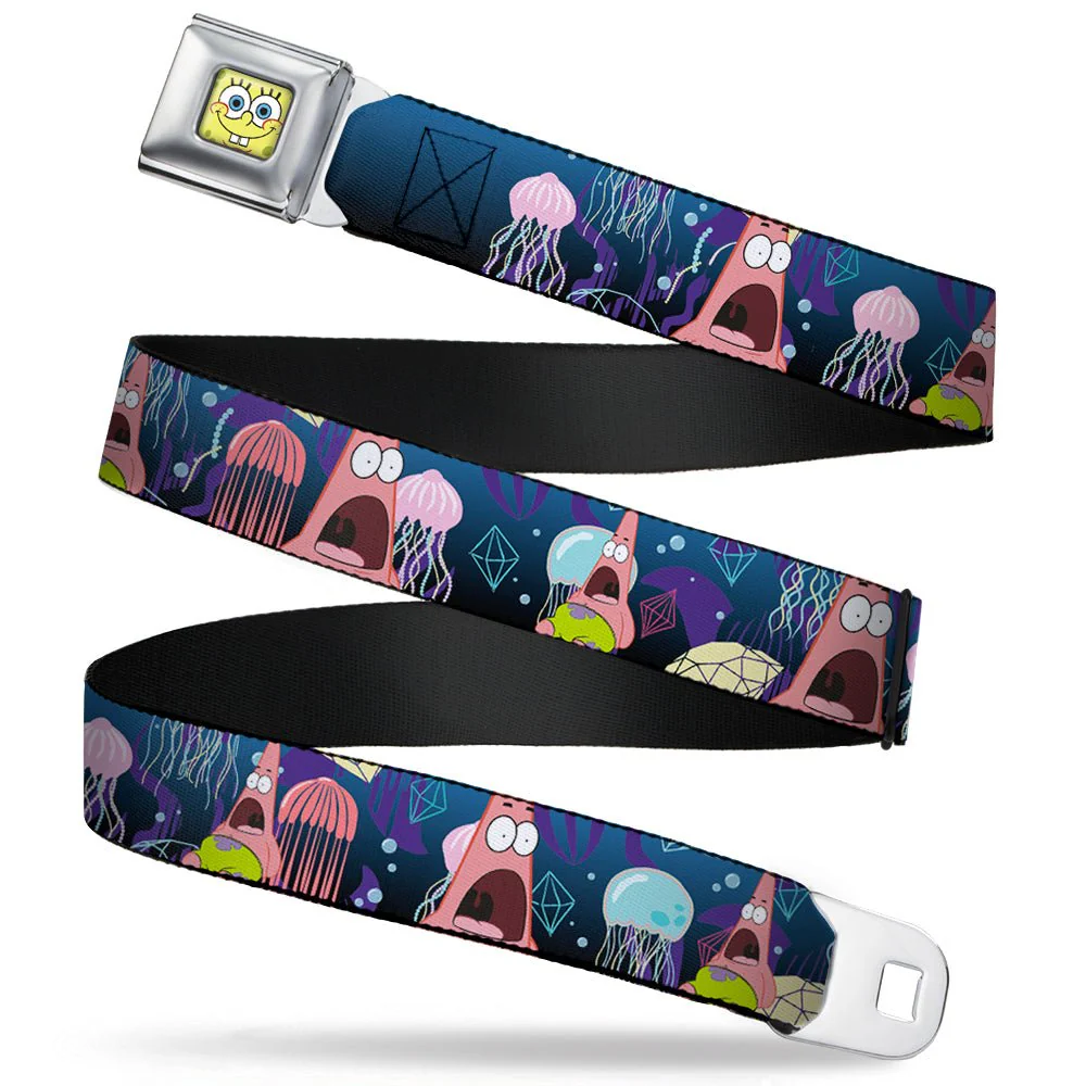 SpongeBob SquarePants Seatbelt Belt Surprised Patrick Starfish Jellyfish Webbing Full Color Blue Purple Pink