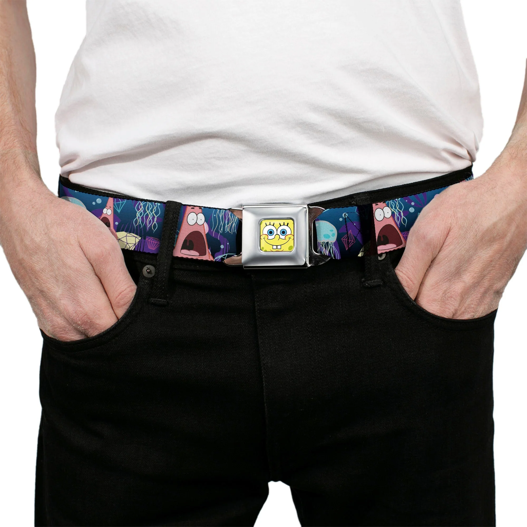 SpongeBob SquarePants Seatbelt Belt Surprised Patrick Starfish Jellyfish Webbing Full Color Blue Purple Pink - Image 3