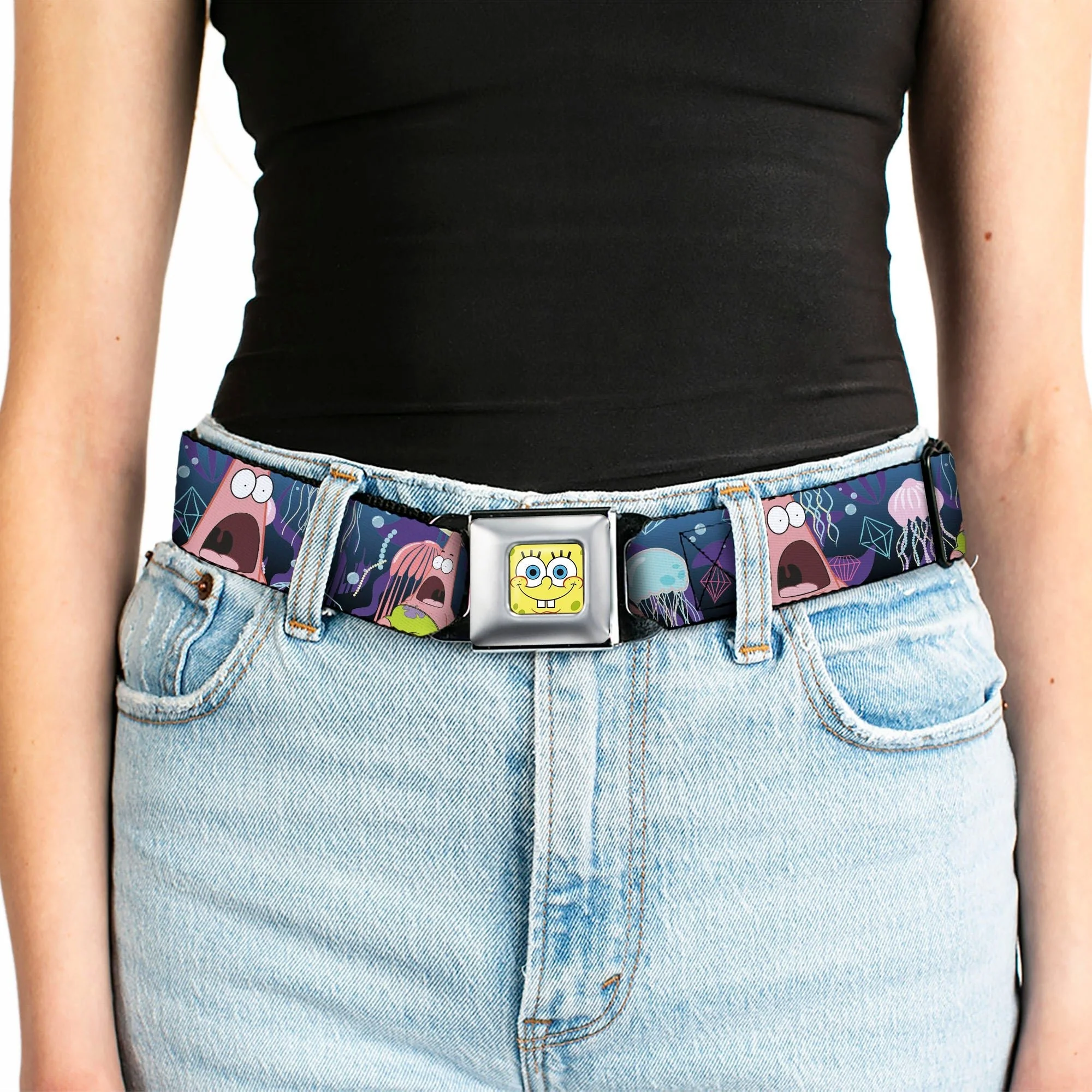 SpongeBob SquarePants Seatbelt Belt Surprised Patrick Starfish Jellyfish Webbing Full Color Blue Purple Pink - Image 5