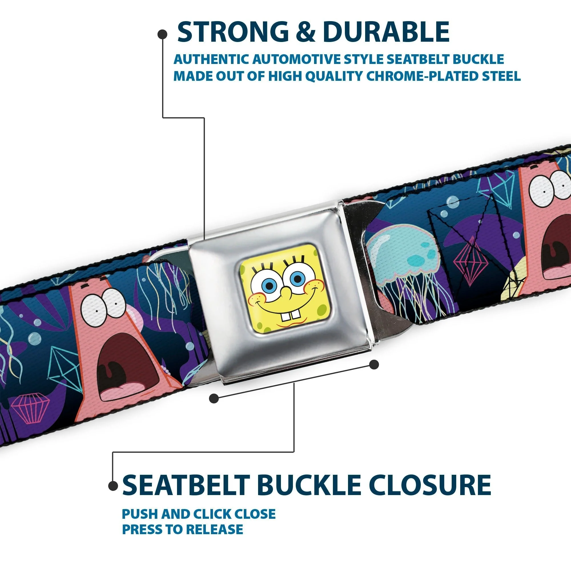 SpongeBob SquarePants Seatbelt Belt Surprised Patrick Starfish Jellyfish Webbing Full Color Blue Purple Pink - Image 7