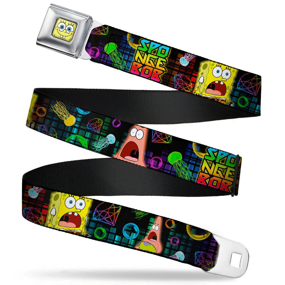 SpongeBob SquarePants Seatbelt Belt Surprised Face Close-Up Full Color Black Multi-Color