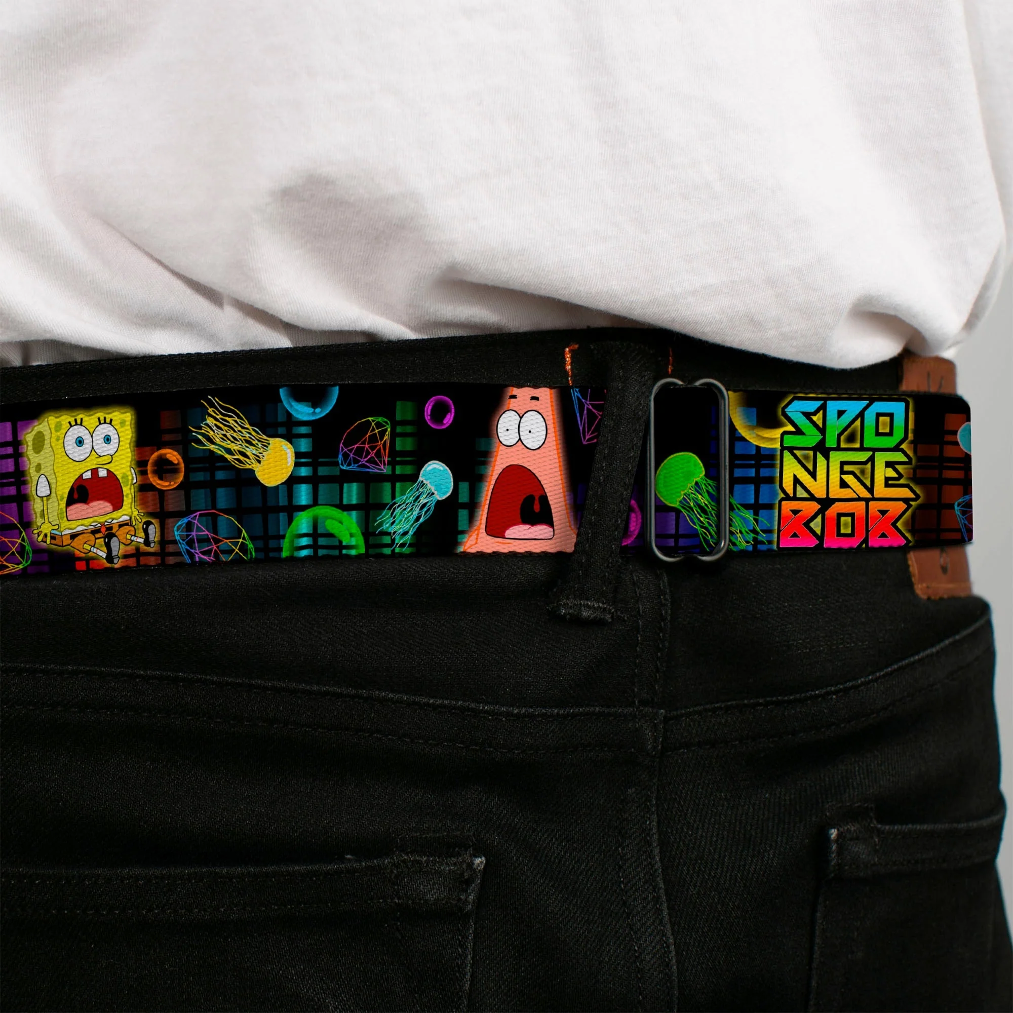 SpongeBob SquarePants Seatbelt Belt Surprised Face Close-Up Full Color Black Multi-Color - Image 4