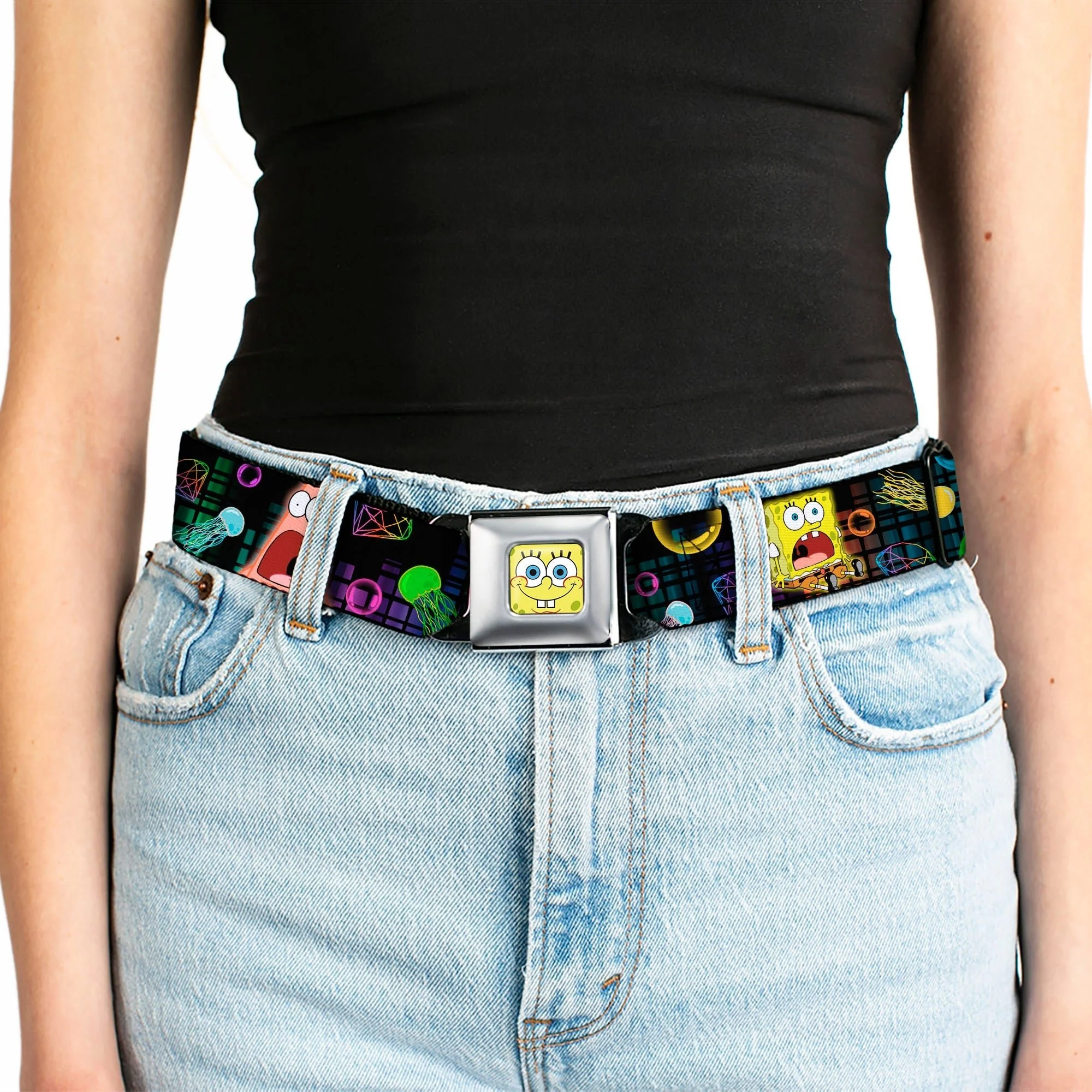 SpongeBob SquarePants Seatbelt Belt Surprised Face Close-Up Full Color Black Multi-Color - Image 5