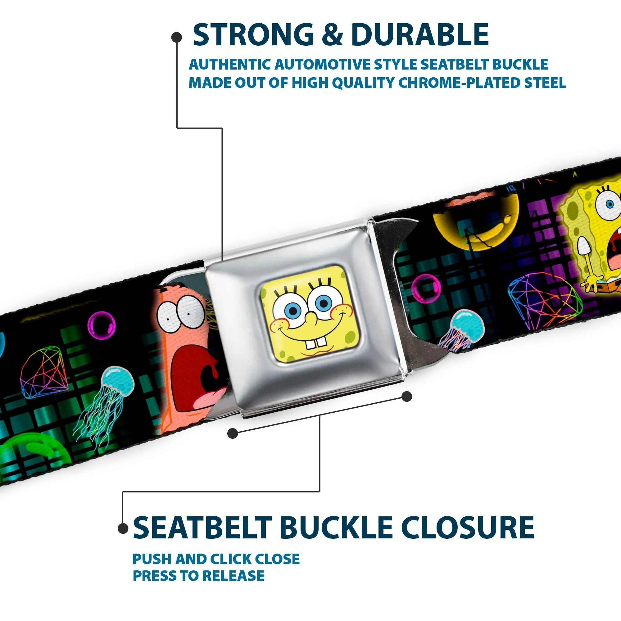 SpongeBob SquarePants Seatbelt Belt Surprised Face Close-Up Full Color Black Multi-Color - Image 7