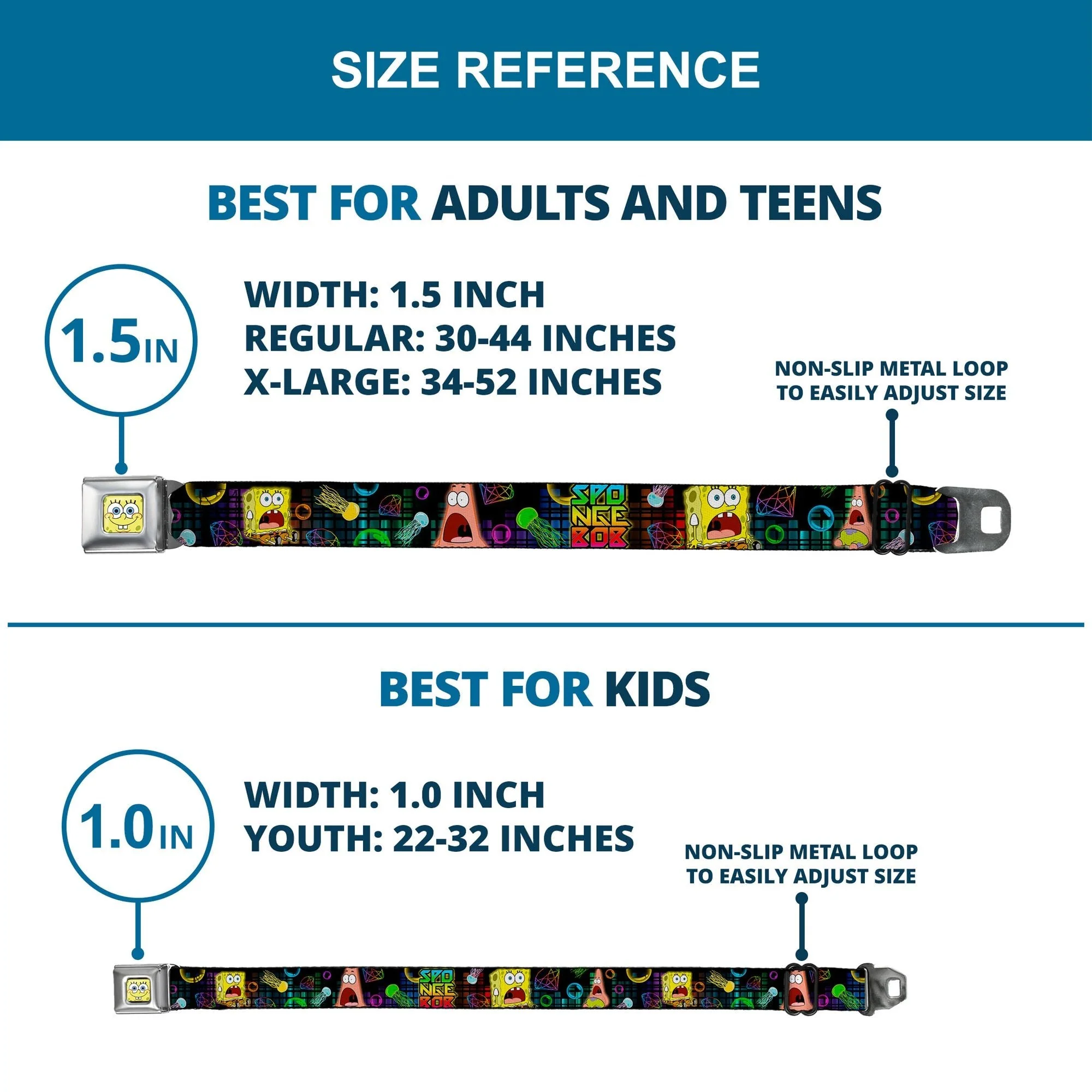 SpongeBob SquarePants Seatbelt Belt Surprised Face Close-Up Full Color Black Multi-Color - Image 8