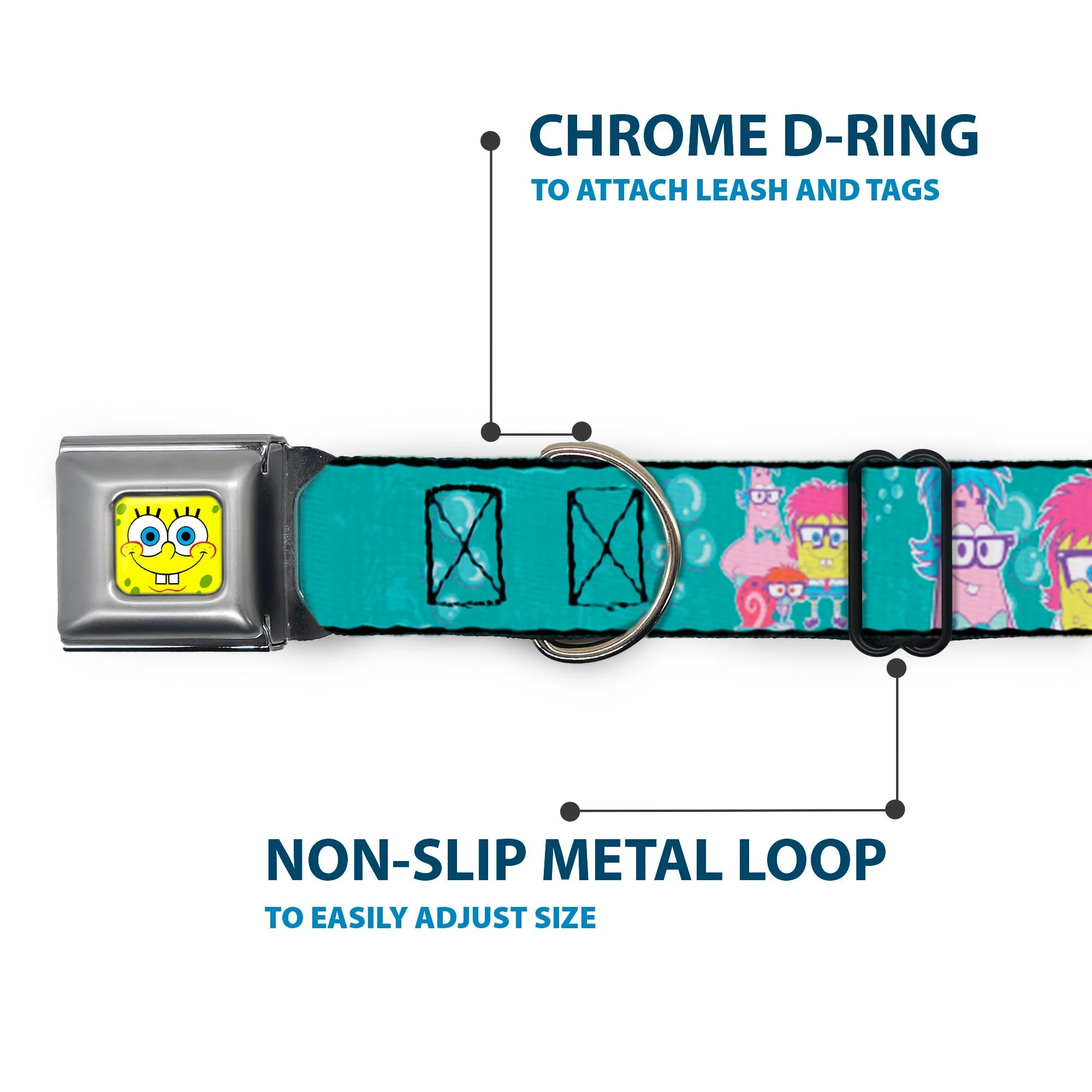 SpongeBob SquarePants Dog Collar SpongeBob Face Close-Up Seatbelt Buckle Aqua - Image 5