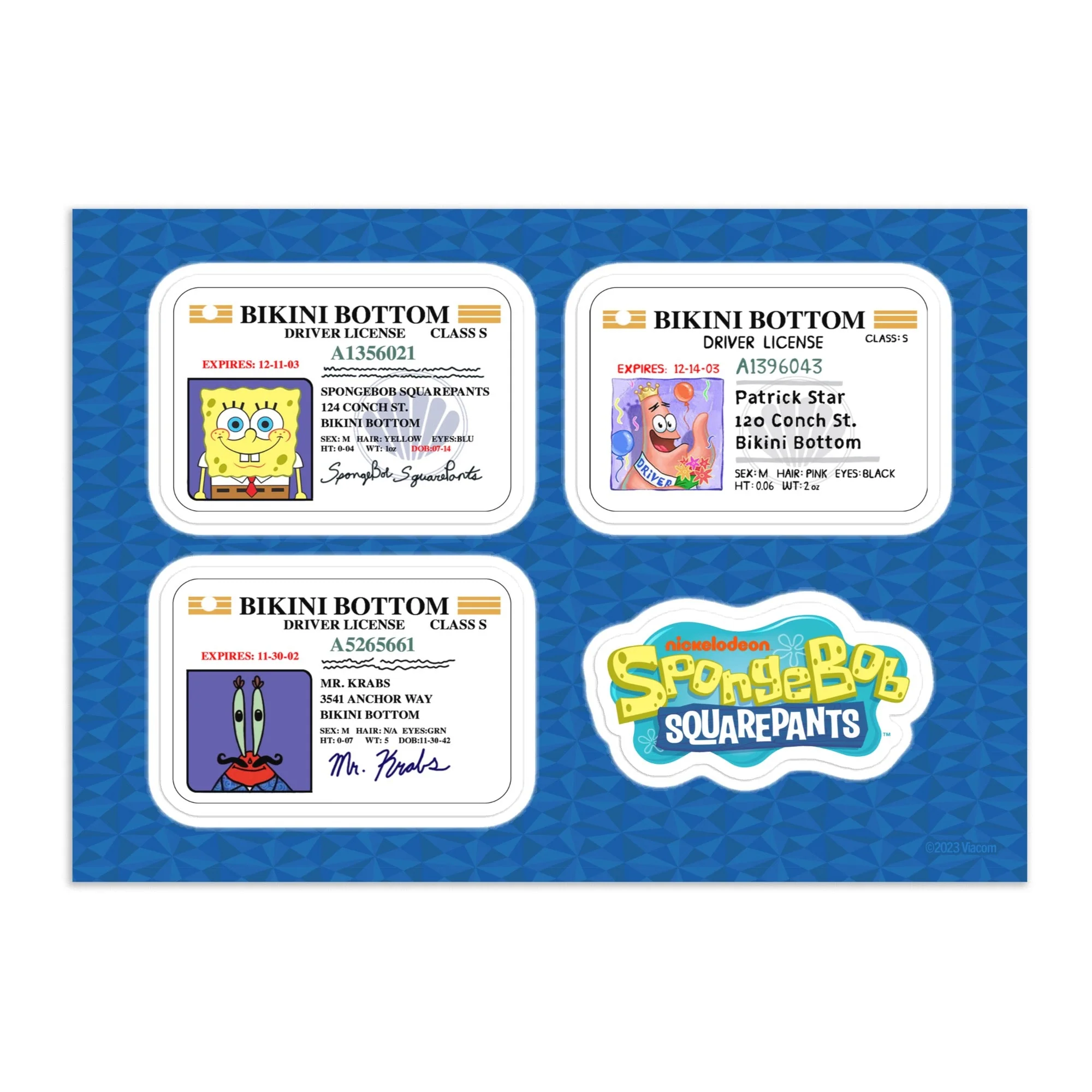 SpongeBob Bikini Bottom Driver License Sticker Sheet