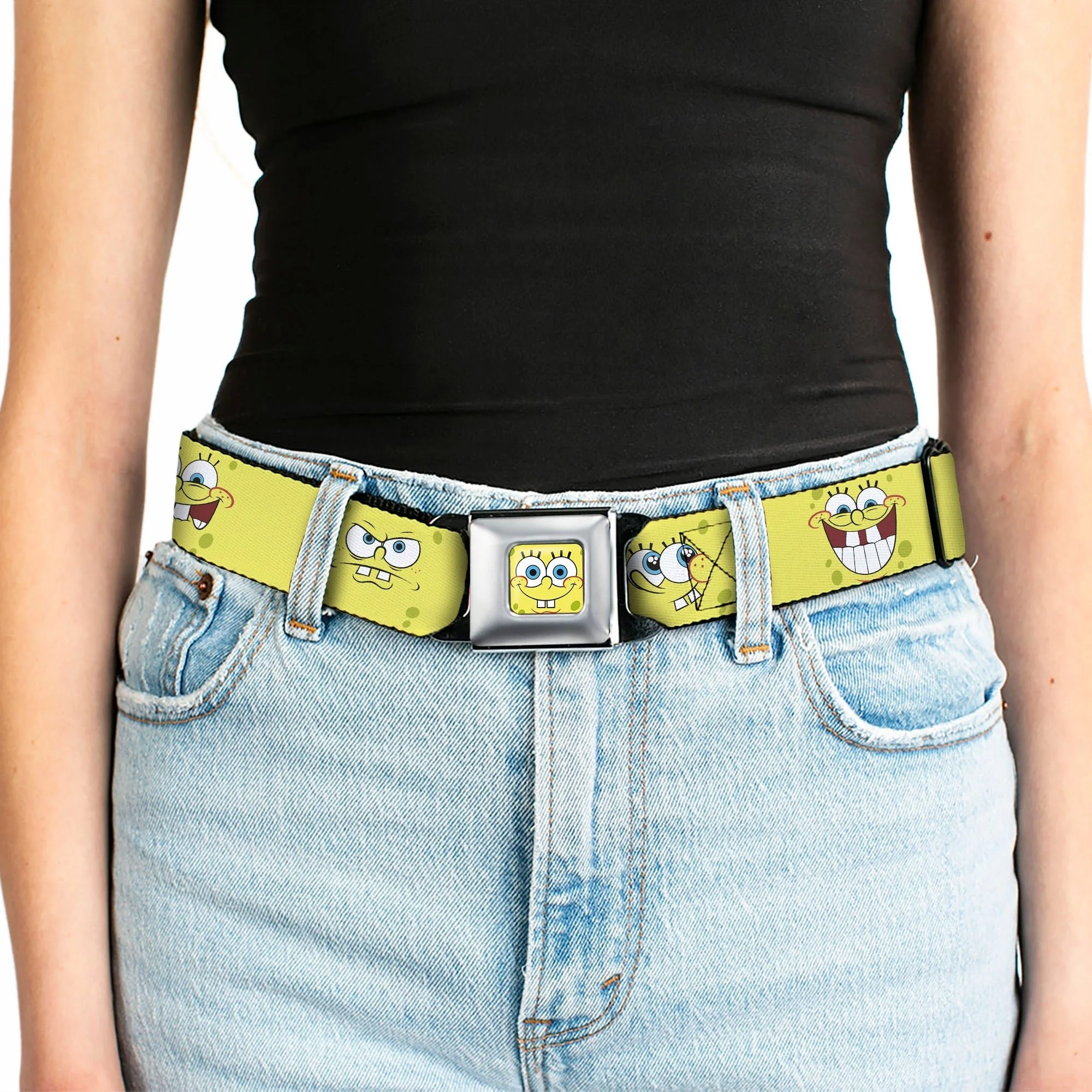 SpongeBob SquarePants Seatbelt Belt Face Close-Up Expressions Full Color Yellow - Image 5