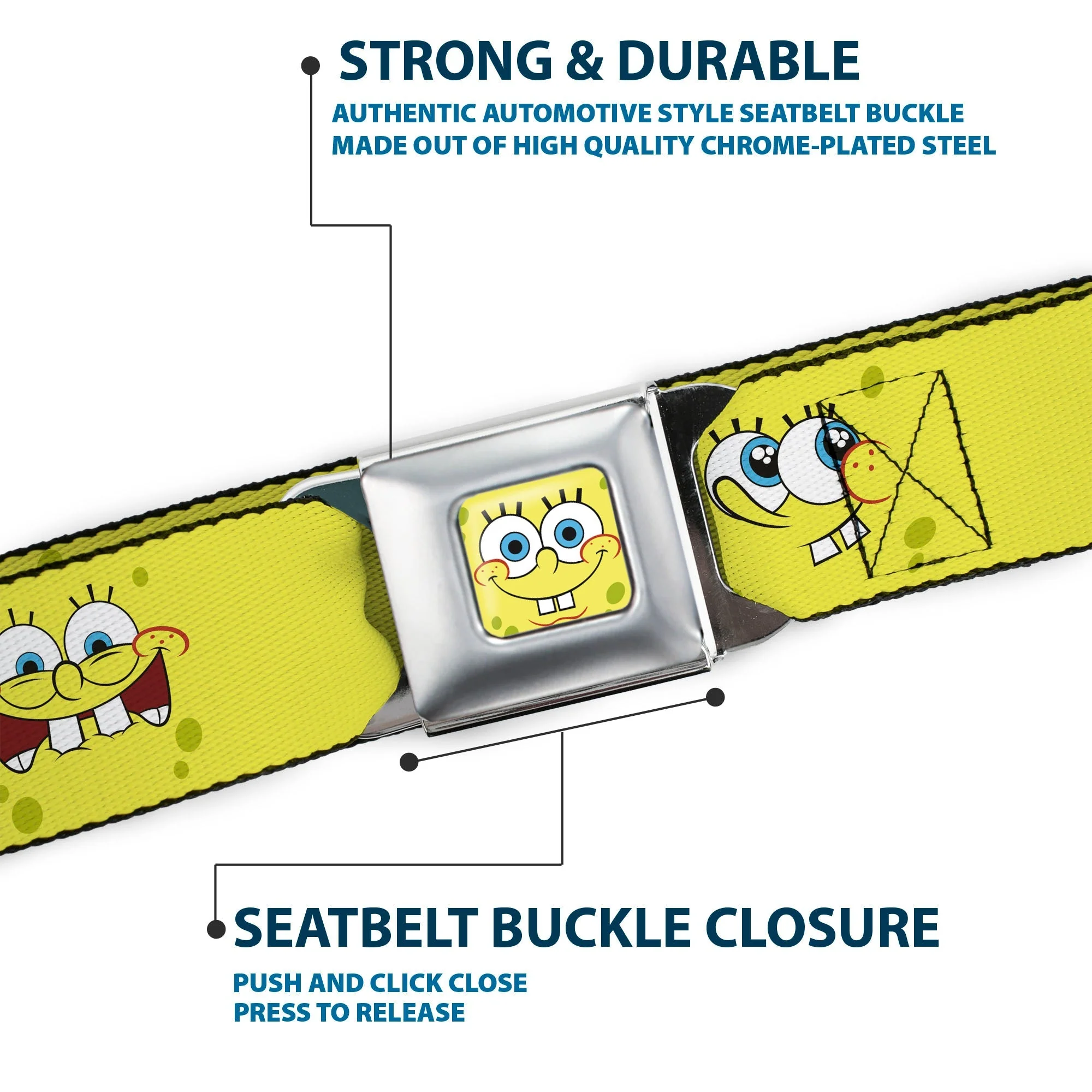 SpongeBob SquarePants Seatbelt Belt Face Close-Up Expressions Full Color Yellow - Image 7