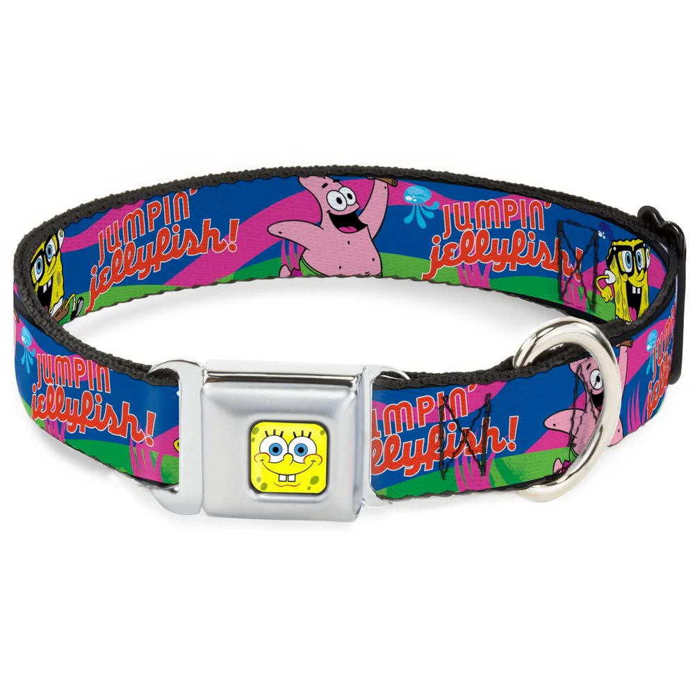 SpongeBob SquarePants Dog Collar SpongeBob Face Close-Up Jumpin' Jellyfish Multi-Color Seatbelt Buckle
