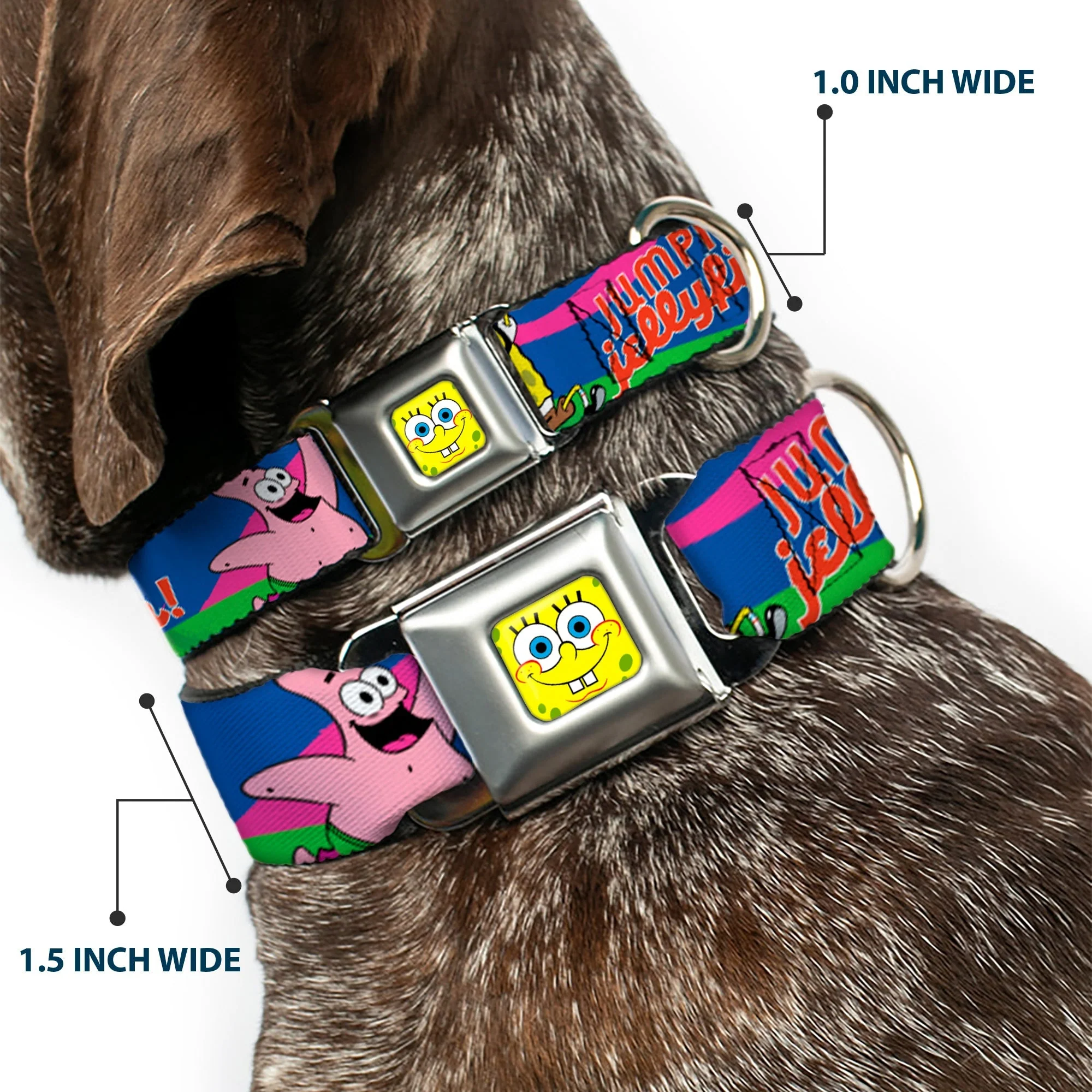 SpongeBob SquarePants Dog Collar SpongeBob Face Close-Up Jumpin' Jellyfish Multi-Color Seatbelt Buckle - Image 2