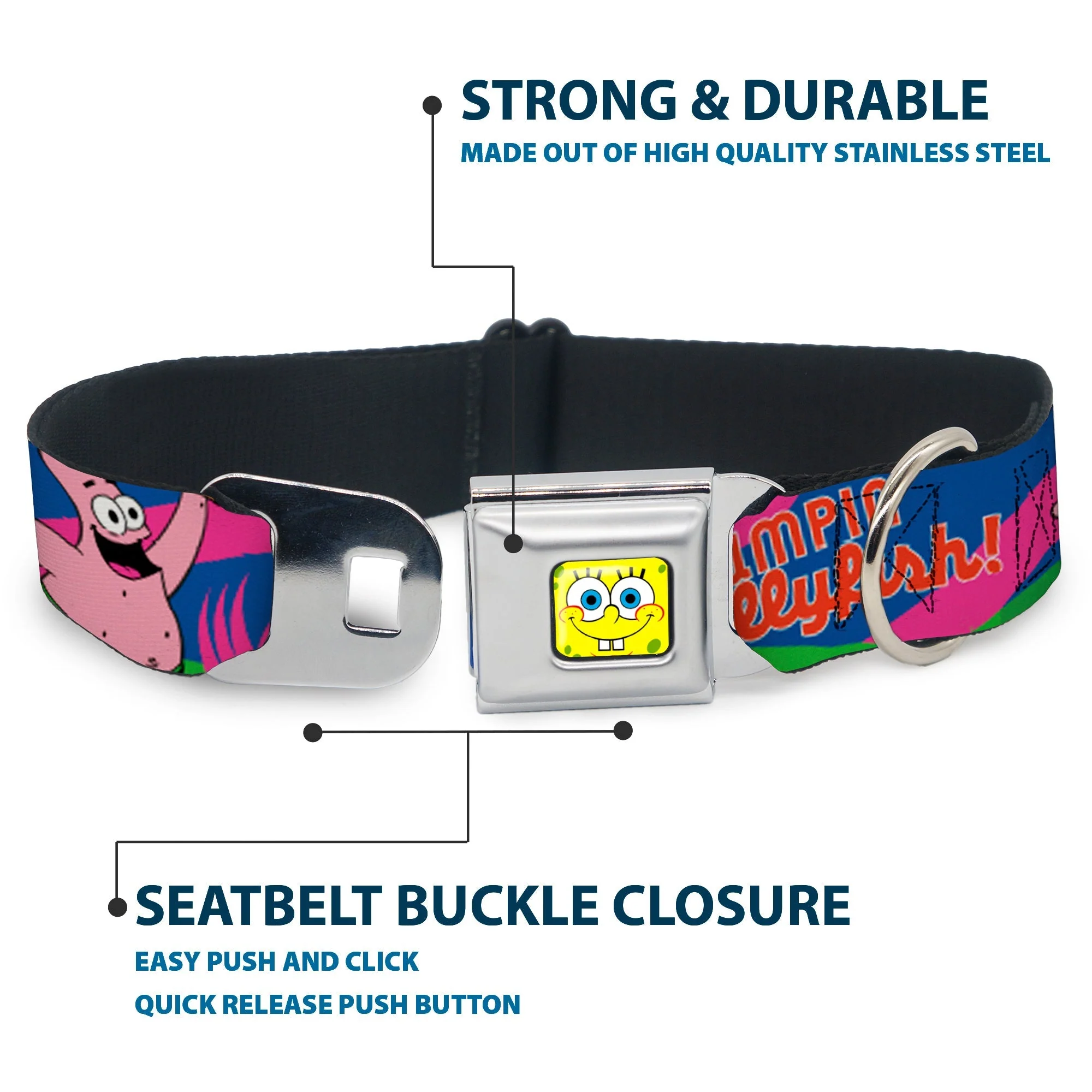 SpongeBob SquarePants Dog Collar SpongeBob Face Close-Up Jumpin' Jellyfish Multi-Color Seatbelt Buckle - Image 4