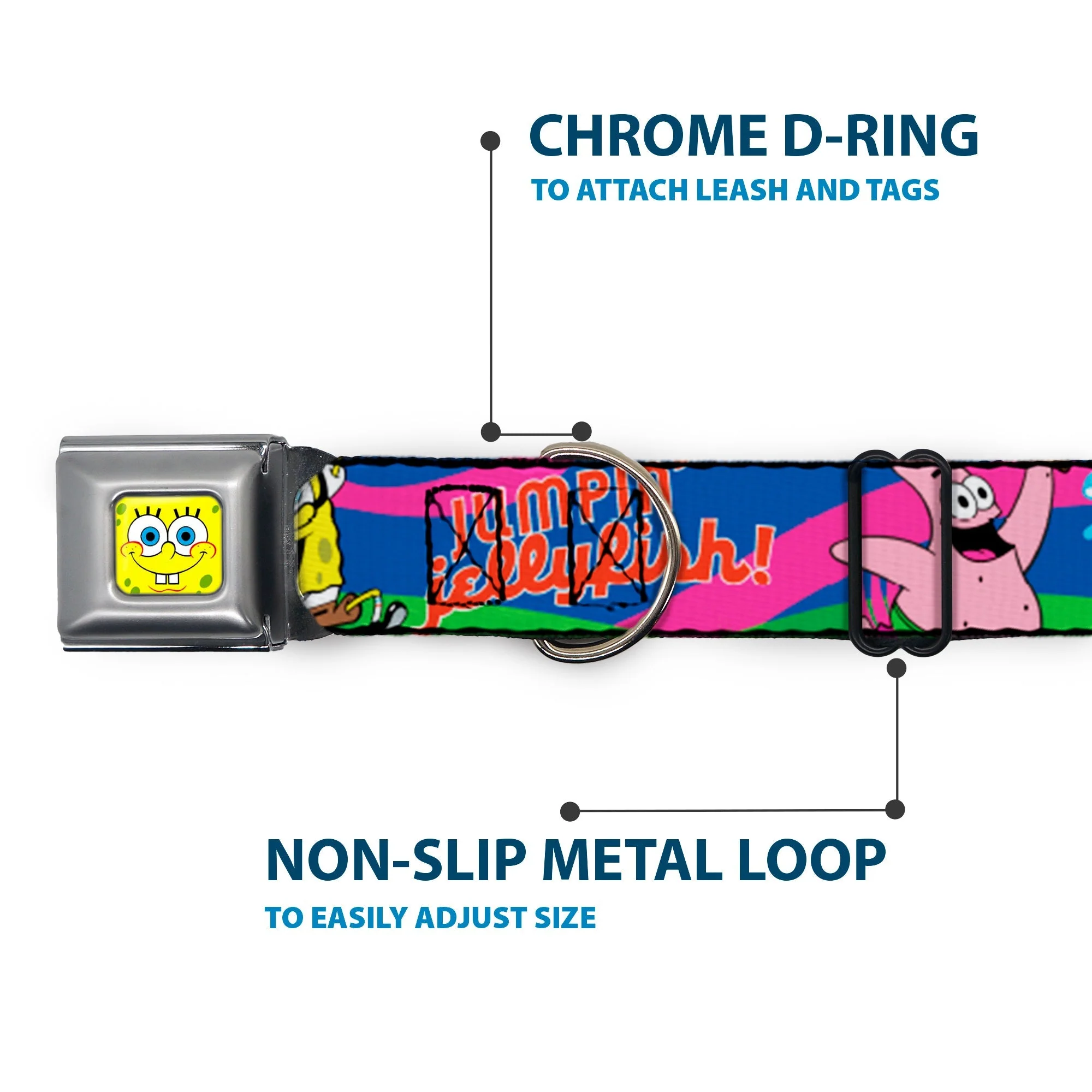 SpongeBob SquarePants Dog Collar SpongeBob Face Close-Up Jumpin' Jellyfish Multi-Color Seatbelt Buckle - Image 5