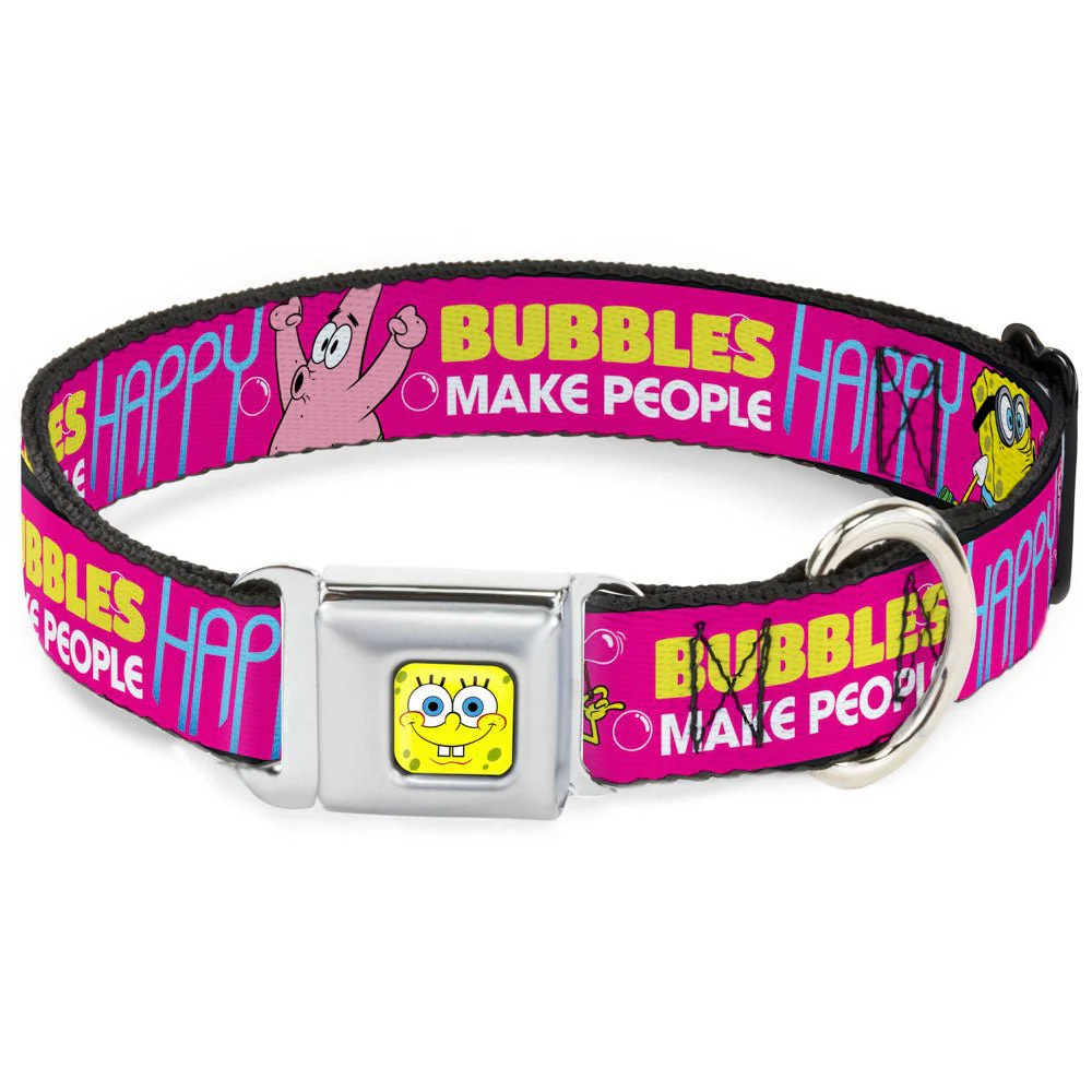 SpongeBob SquarePants Dog Collar SpongeBob Face Patrick Pose Bubbles Design Seatbelt Buckle Pink Yellow Blue