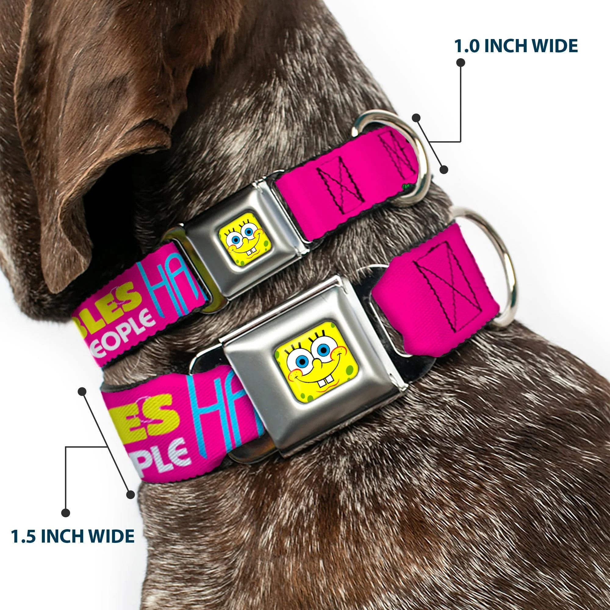 SpongeBob SquarePants Dog Collar SpongeBob Face Patrick Pose Bubbles Design Seatbelt Buckle Pink Yellow Blue - Image 2