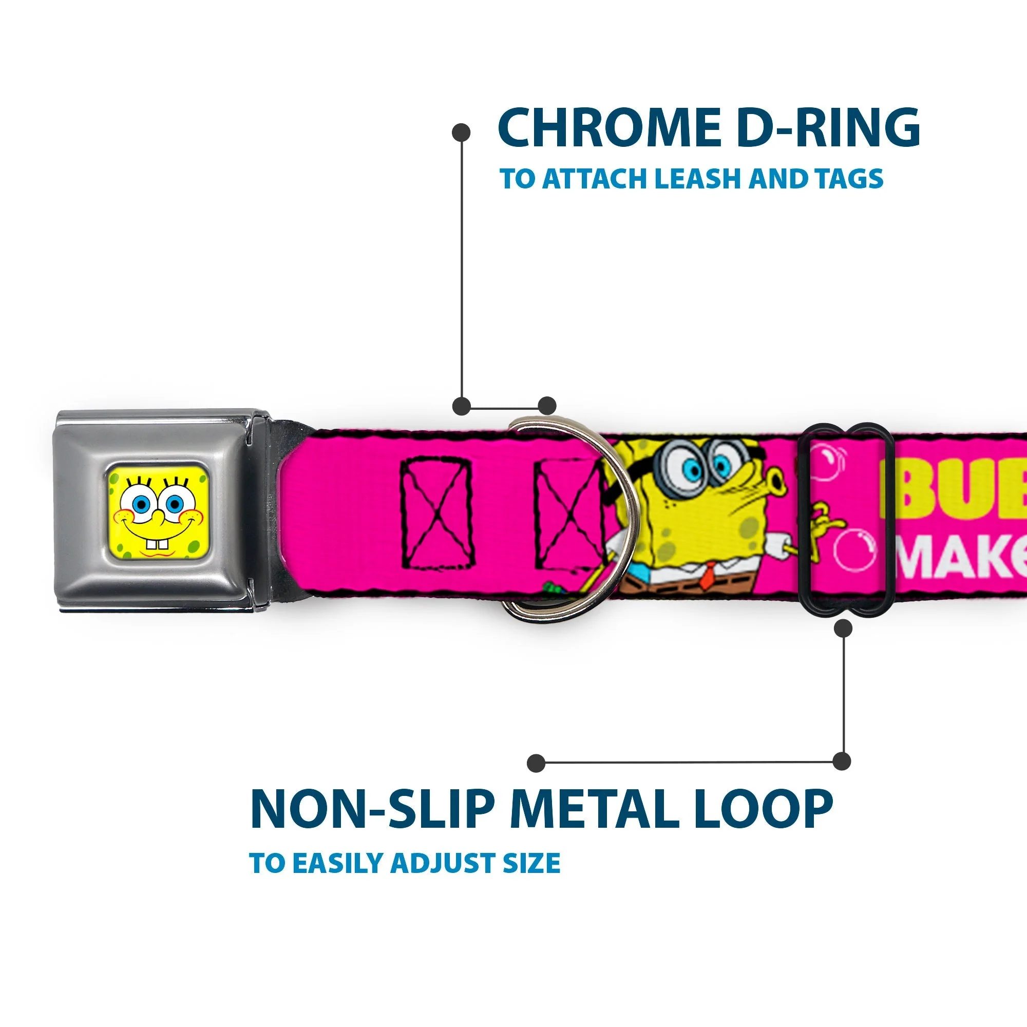 SpongeBob SquarePants Dog Collar SpongeBob Face Patrick Pose Bubbles Design Seatbelt Buckle Pink Yellow Blue - Image 5