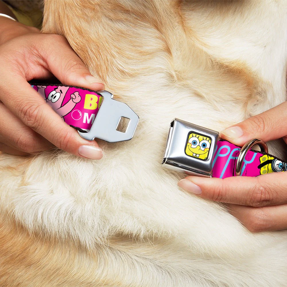 SpongeBob SquarePants Dog Collar SpongeBob Face Patrick Pose Bubbles Design Seatbelt Buckle Pink Yellow Blue - Image 8