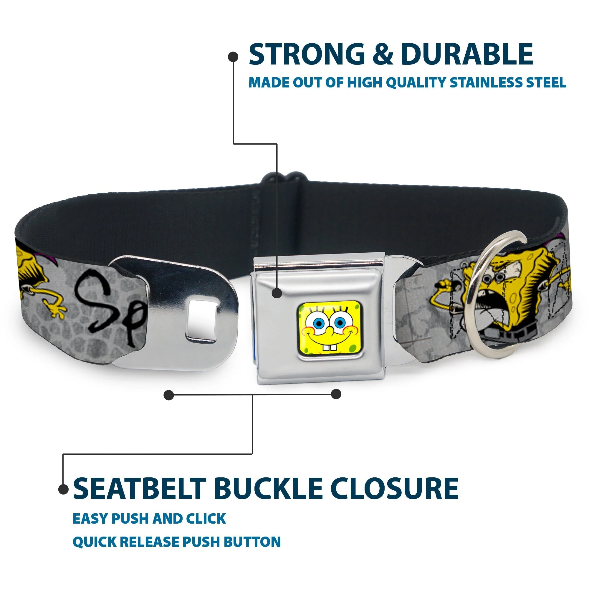 SpongeBob SquarePants Dog Seatbelt Collar SpongeBob Face Close-Up Adjustable Full Color - Image 4